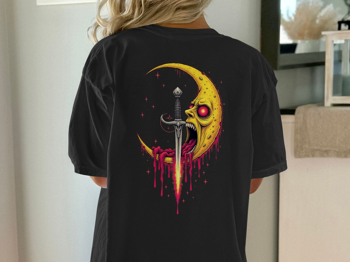 Dripping Moon and Knife Black Graphic Tee product
