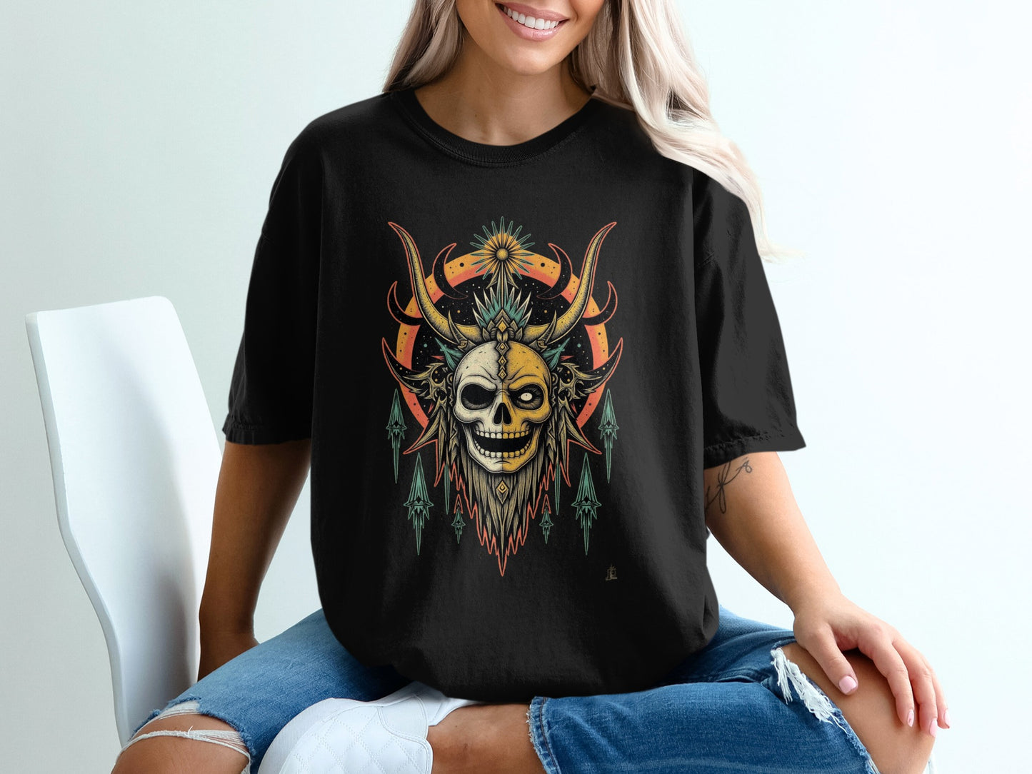 Gothic Skull with Antlers Design Graphic T-Shirt product type