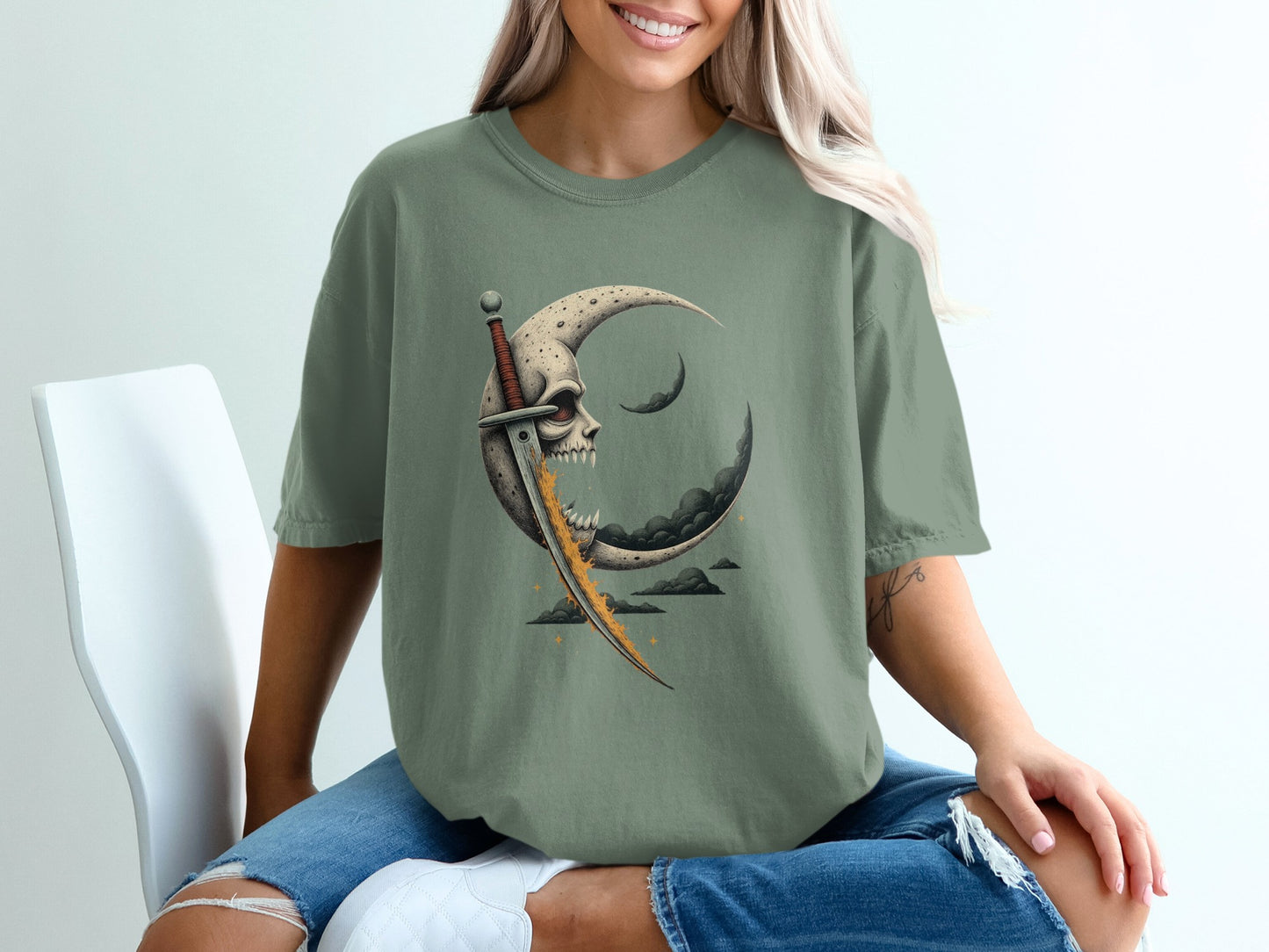 Moon and Skull Graphic Sword Artwork T-Shirt product