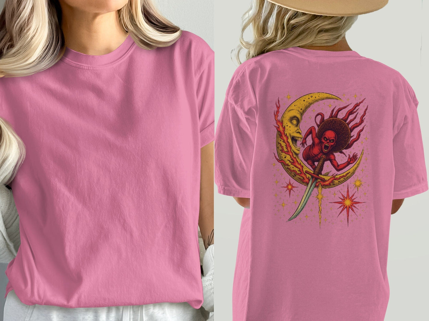 Evil Monster Moon Sword Graphic Design Adult T-Shirt - IconVexa