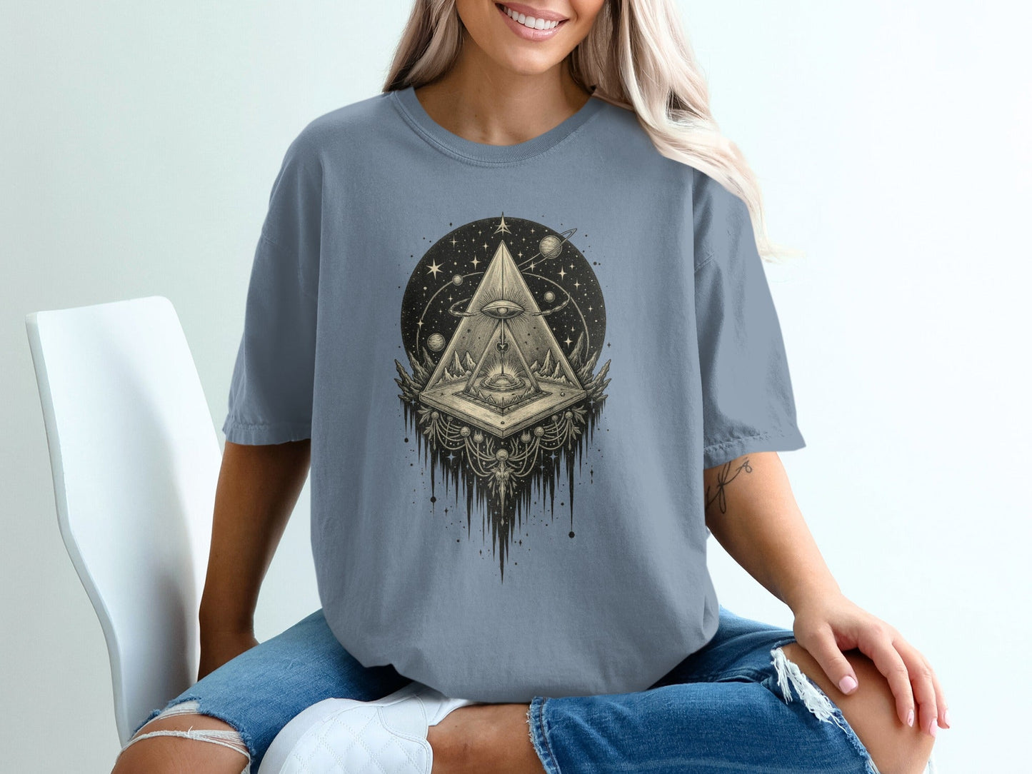 Eye in Pyramid Universe Graphic Design Unique T-Shirt - IconVexa