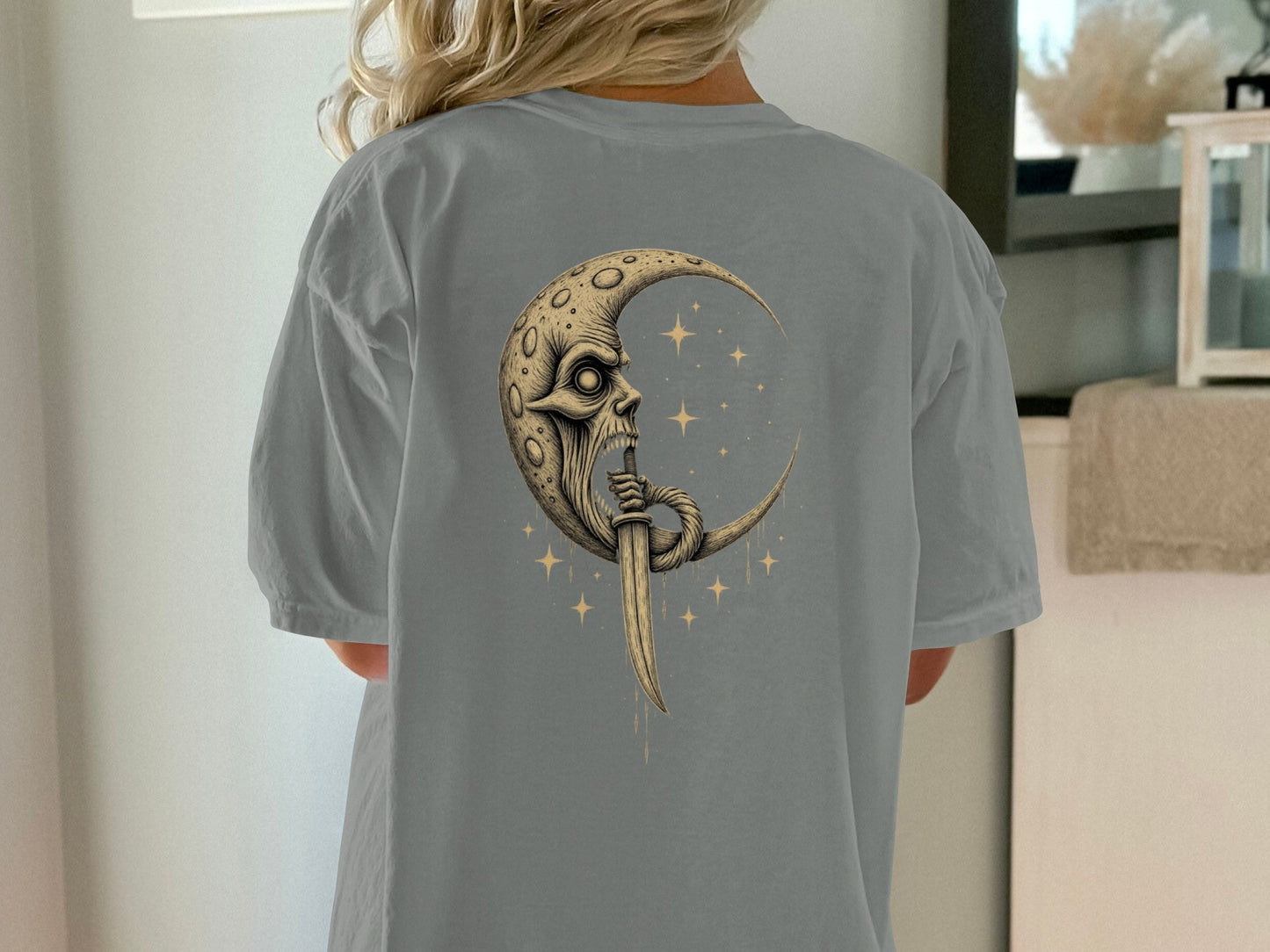 Unique Moon Skull Graphic Design T-Shirt product