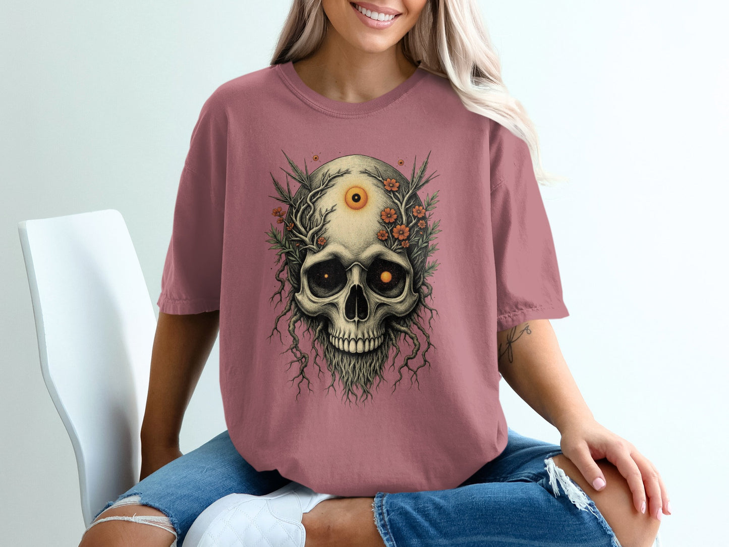 Skull with Flower Eyes Graphic Design T-shirt product