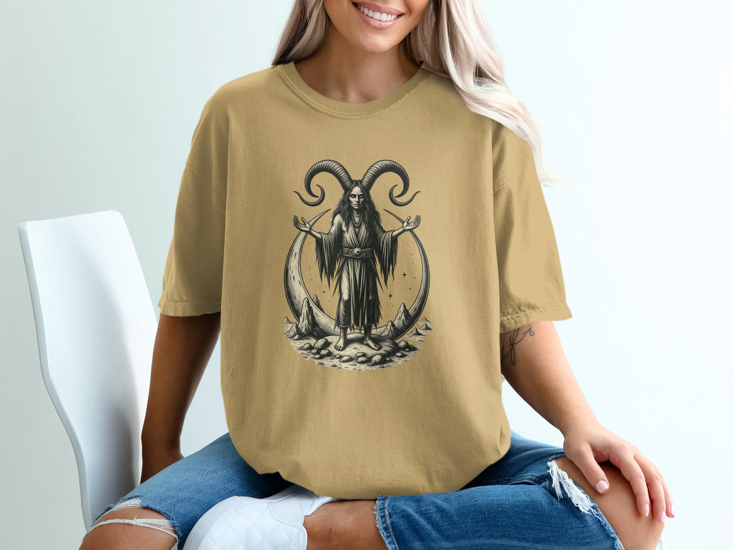 Mystical Horned Figure Graphic Tee Shirt product type