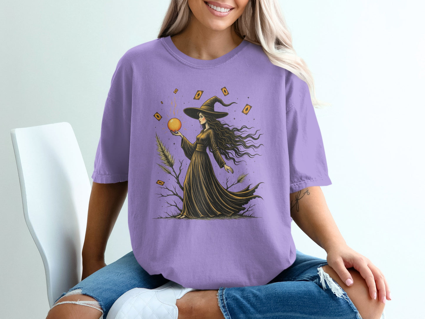 Enchanting Witch Graphic Loose Fit Purple T-Shirt product type