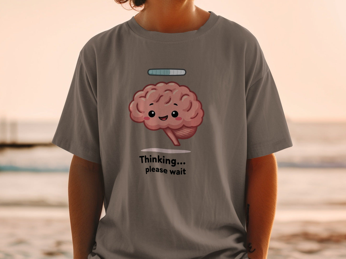 Funny Brain T Shirt, Thinking Please Wait Tee, Cute Brain Loading Shirt, Cartoon Brain Top, Geek T-Shirt, Nerd Shirt, Graphic Tee, Unisex - IconVexa