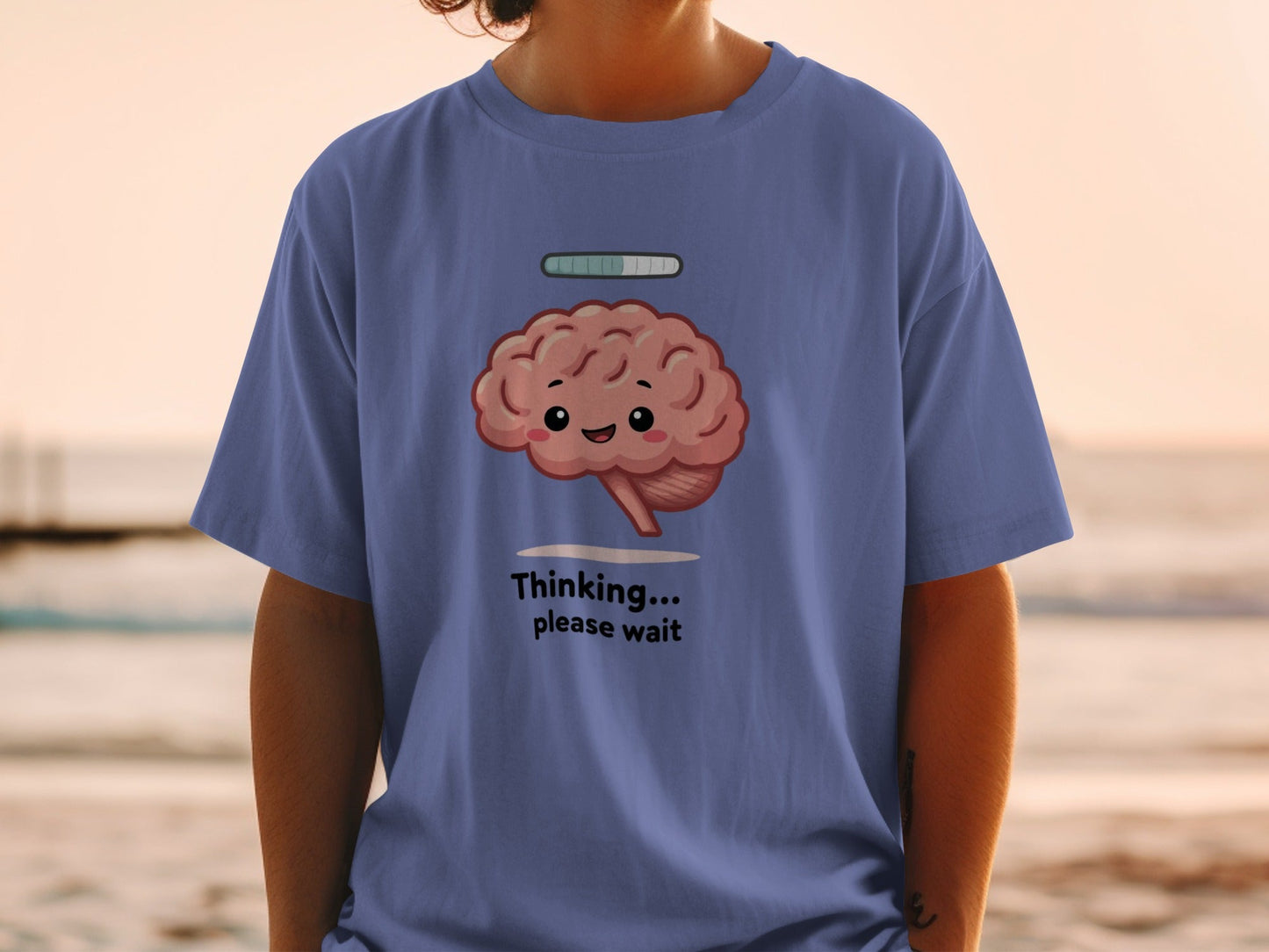 Funny Brain T Shirt, Thinking Please Wait Tee, Cute Brain Loading Shirt, Cartoon Brain Top, Geek T-Shirt, Nerd Shirt, Graphic Tee, Unisex - IconVexa