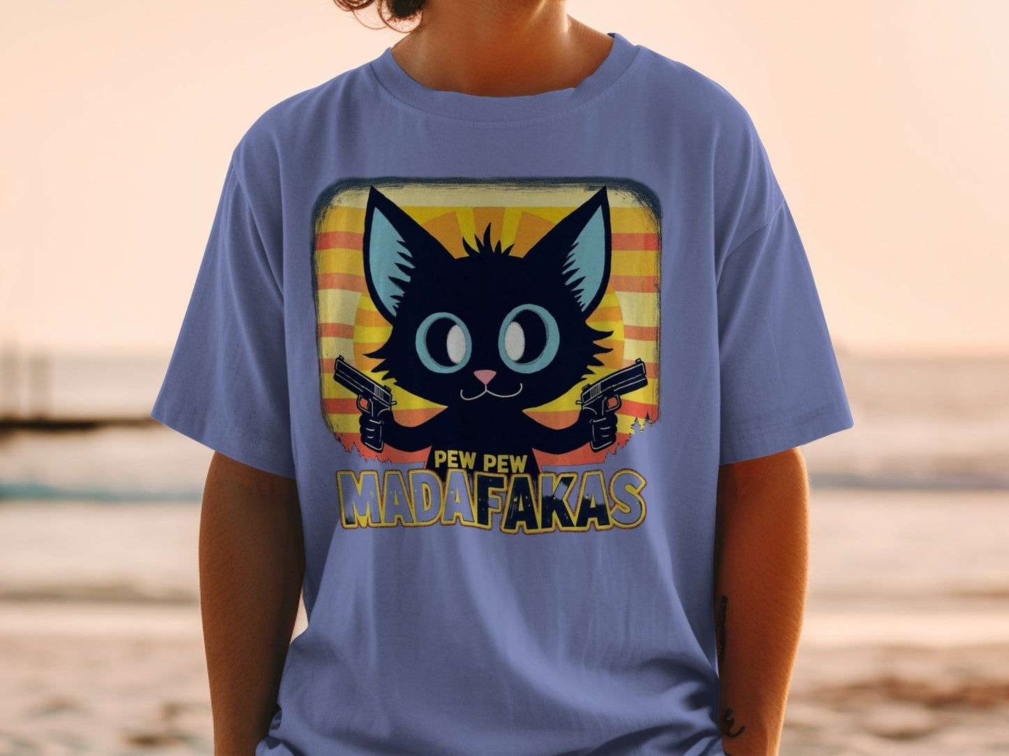 Funny Cat T-Shirt, Pew Pew Madafakas Tee, Gangster Cat Shirt, Kitten Lover Gift, Cool Graphic Tee, Unique Cat Design, Trendy T-Shirt - IconVexa