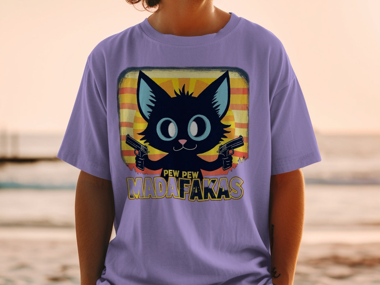 Funny Cat T-Shirt, Pew Pew Madafakas Tee, Gangster Cat Shirt, Kitten Lover Gift, Cool Graphic Tee, Unique Cat Design, Trendy T-Shirt - IconVexa