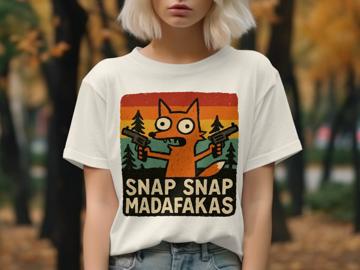 Funny Fox T-Shirt, Snap Snap, Novelty Graphic Tee, Cartoon Fox Shirt, Retro Sunset T-Shirt, Humor Tee Shirt, Unique Design T Shirt - IconVexa