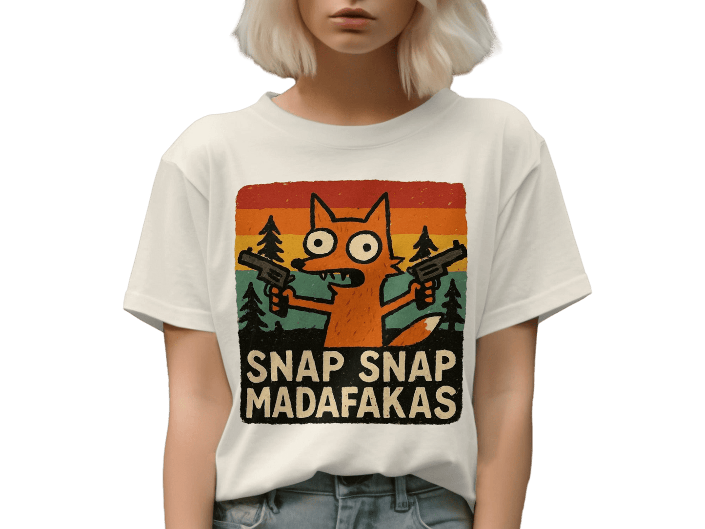 Funny Fox T-Shirt, Snap Snap, Novelty Graphic Tee, Cartoon Fox Shirt, Retro Sunset T-Shirt, Humor Tee Shirt, Unique Design T Shirt - IconVexa