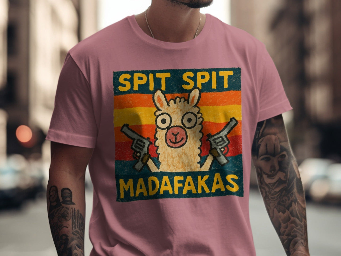 Funny Llama T-Shirt, Spit Spit Madafakas Tee, Novelty Animal Shirt, Retro Style T-Shirt, Gift for Llama Lovers, Trending Design Tee - IconVexa