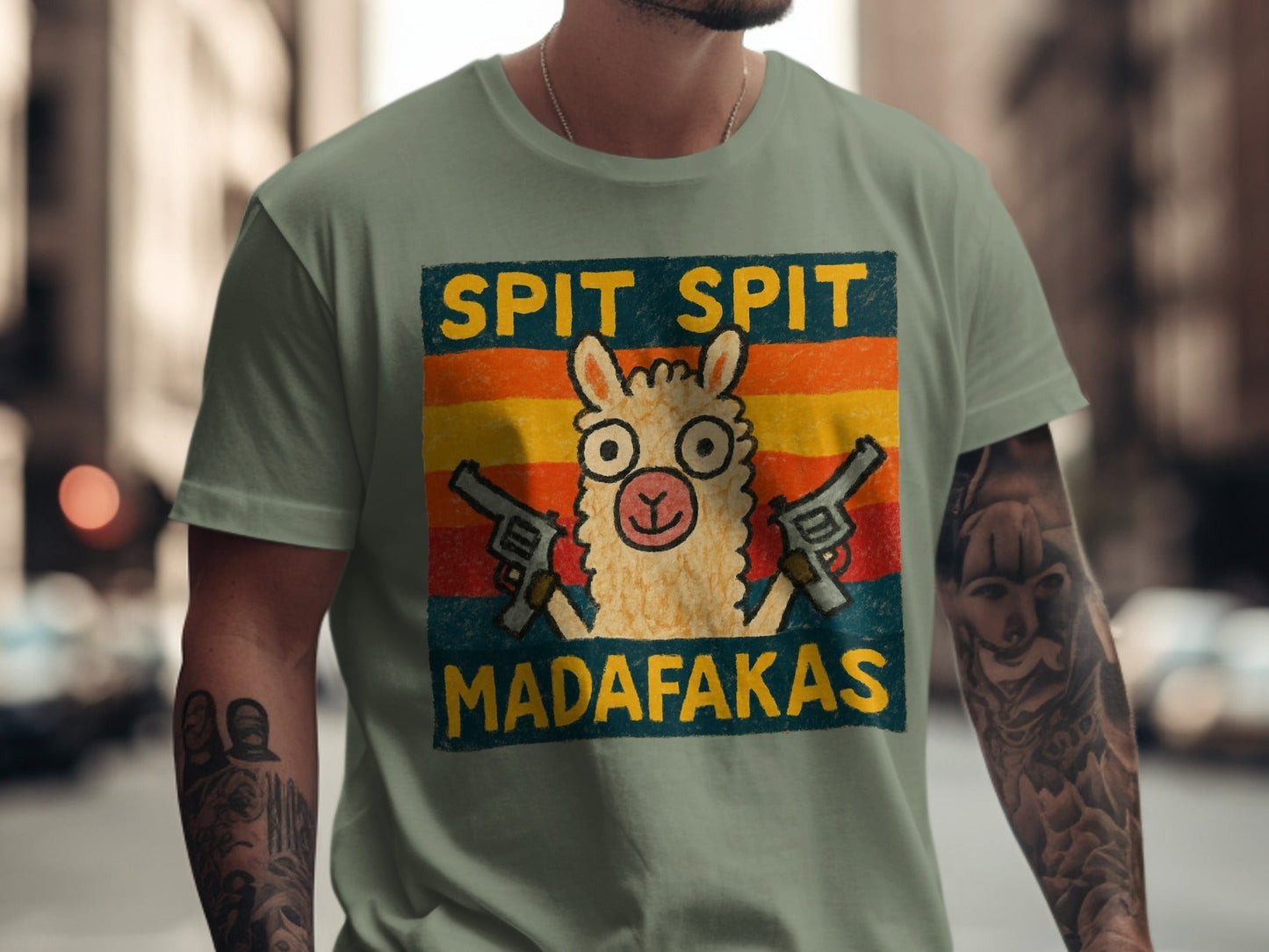 Funny Llama T-Shirt, Spit Spit Madafakas Tee, Novelty Animal Shirt, Retro Style T-Shirt, Gift for Llama Lovers, Trending Design Tee - IconVexa