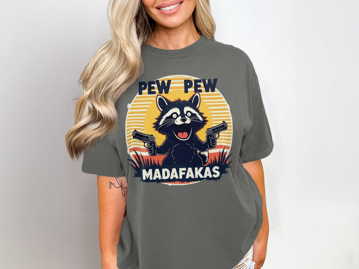 Funny Raccoon T-Shirt, Pew Pew Madafakas Shirt, Graphic Tee, Animal Lover Gift, Sarcastic Tee, Trendy T-Shirt, Humor T-Shirt, Gift for Her - IconVexa