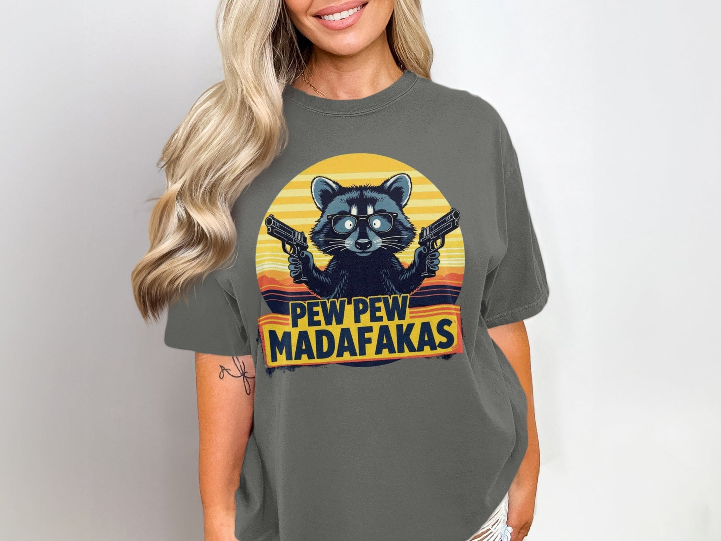 Funny Raccoon T-Shirt, Pew Pew Madafakas Tee, Gangster Animal Shirt, Graphic T-Shirt, Cool Raccoon Design, Novelty T-Shirt - IconVexa