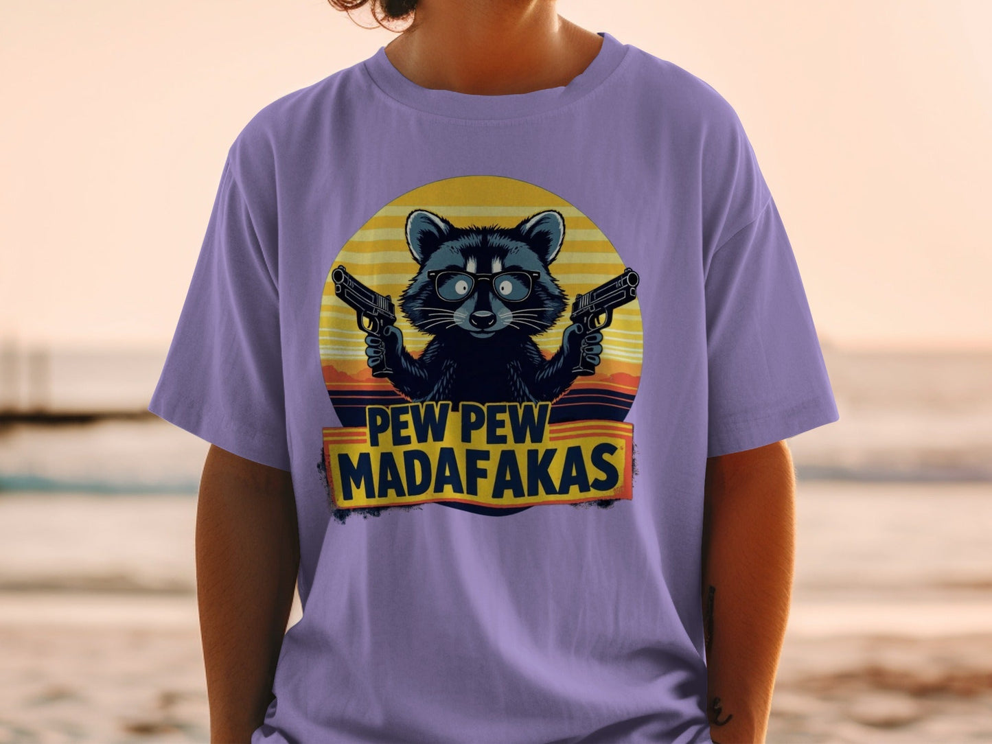 Funny Raccoon T-Shirt, Pew Pew Madafakas Tee, Gangster Animal Shirt, Graphic T-Shirt, Cool Raccoon Design, Novelty T-Shirt - IconVexa