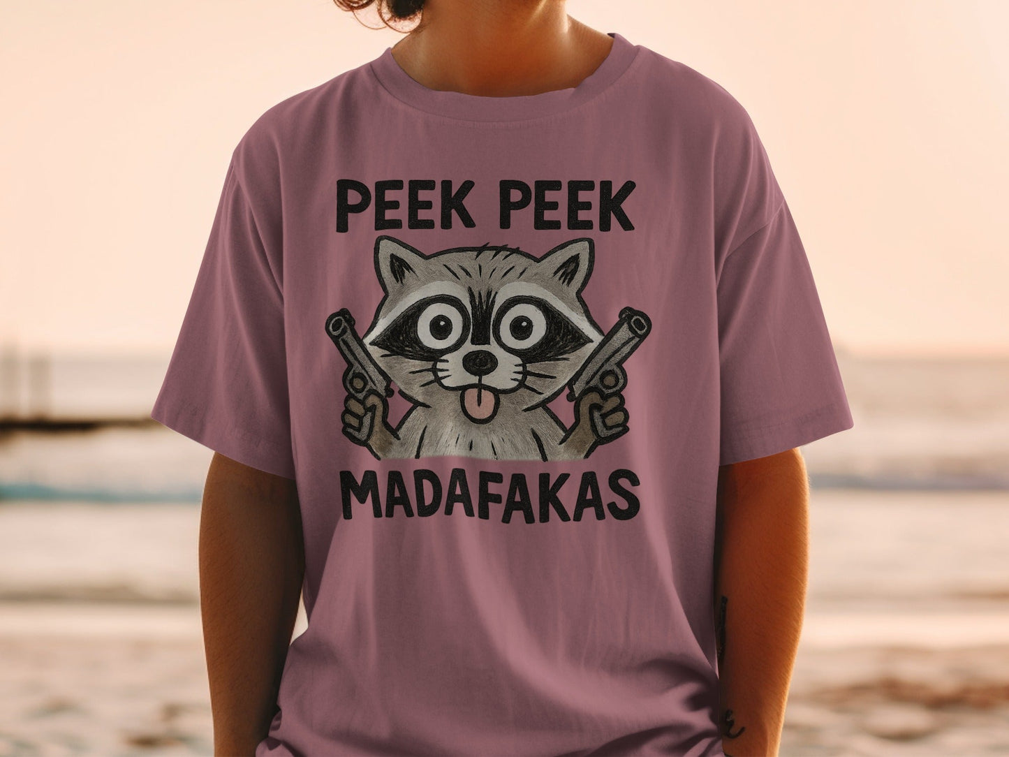 Funny Raccoon Tee Shirt, Gangster Animal T-Shirt, Peek Peek Madafakas T-Shirt, Novelty Humor Shirt, Trending T-Shirt Design - IconVexa