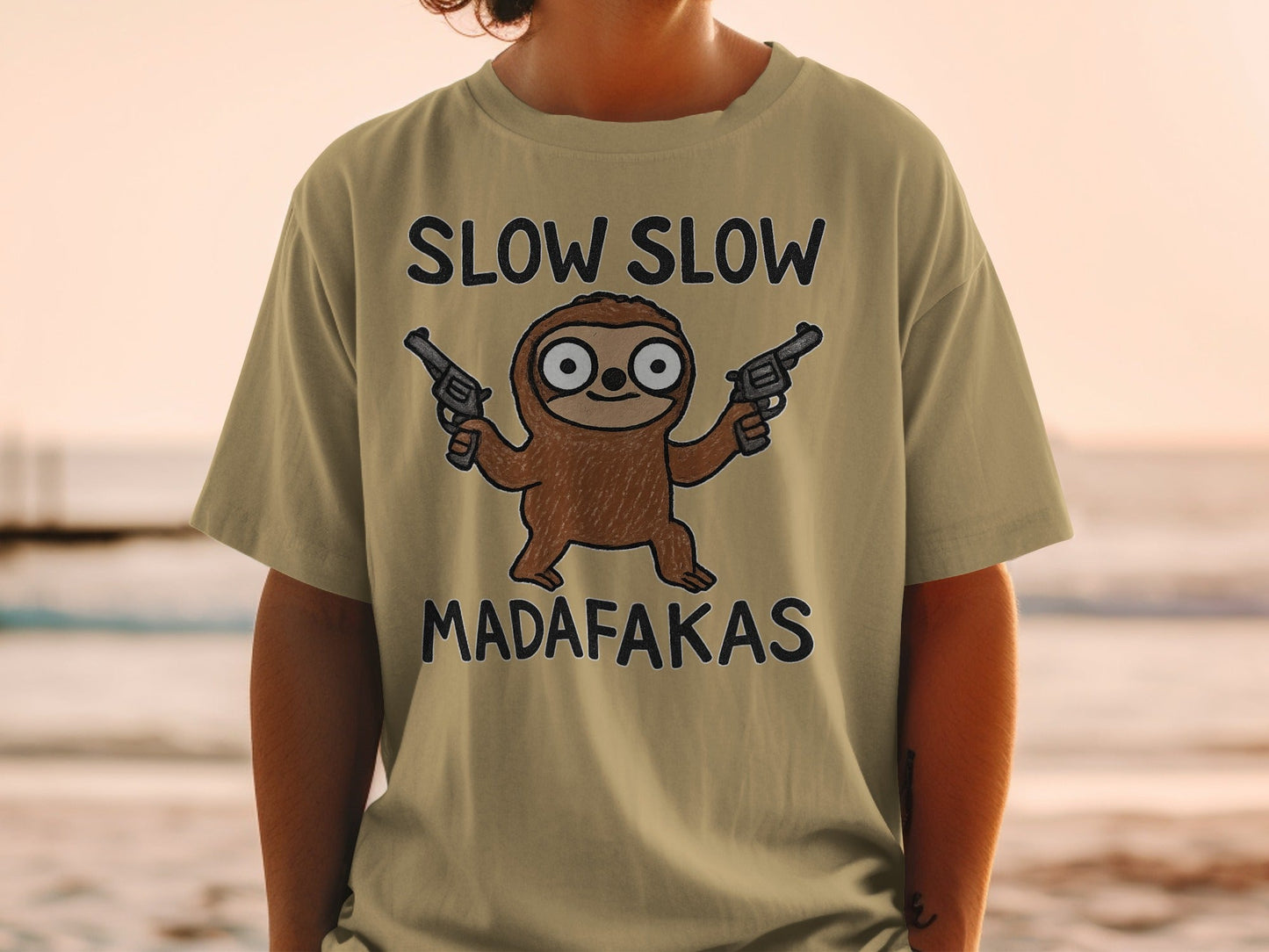 Funny Sloth T Shirt, Slow Slow Madafakas Tee, Animal Graphic Tee, Humor T Shirt, Sloth with Guns T Shirt, Novelty Gift, Unisex T-Shirt - IconVexa