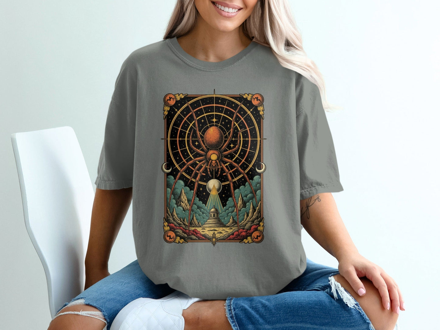 Geometric Spider Design on a Black Themed Graphic T-Shirt - IconVexa