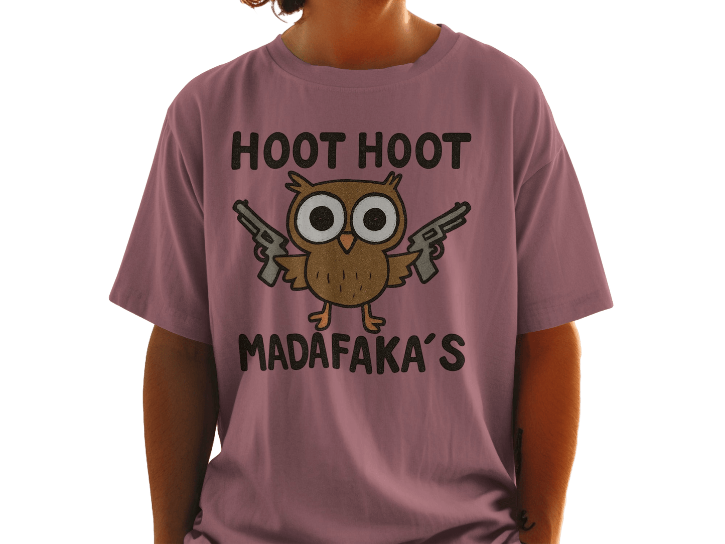 Hoot Hoot Madafakas Funny Owl With Guns Graphic T-Shirt - IconVexa
