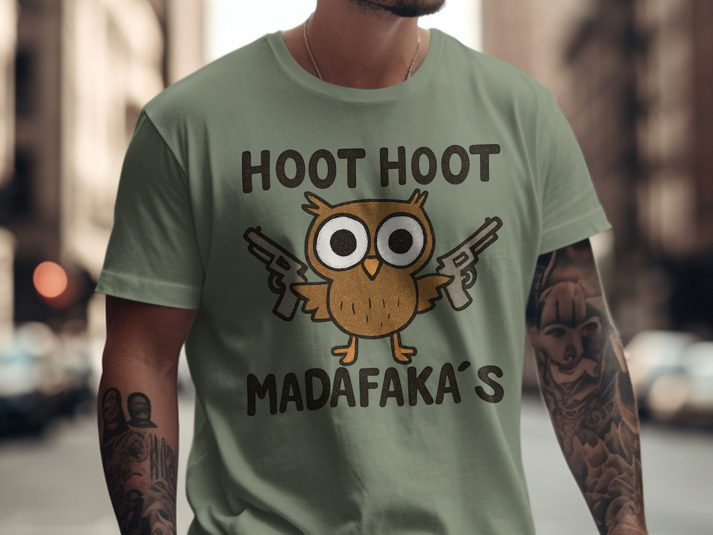 Hoot Hoot Madafakas Funny Owl With Guns Graphic T-Shirt - IconVexa