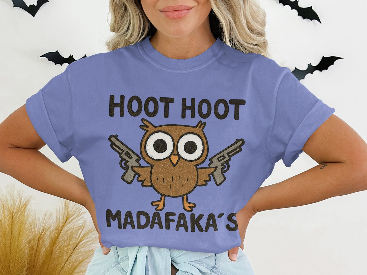 Hoot Hoot Madafakas Funny Owl With Guns Graphic T-Shirt - IconVexa