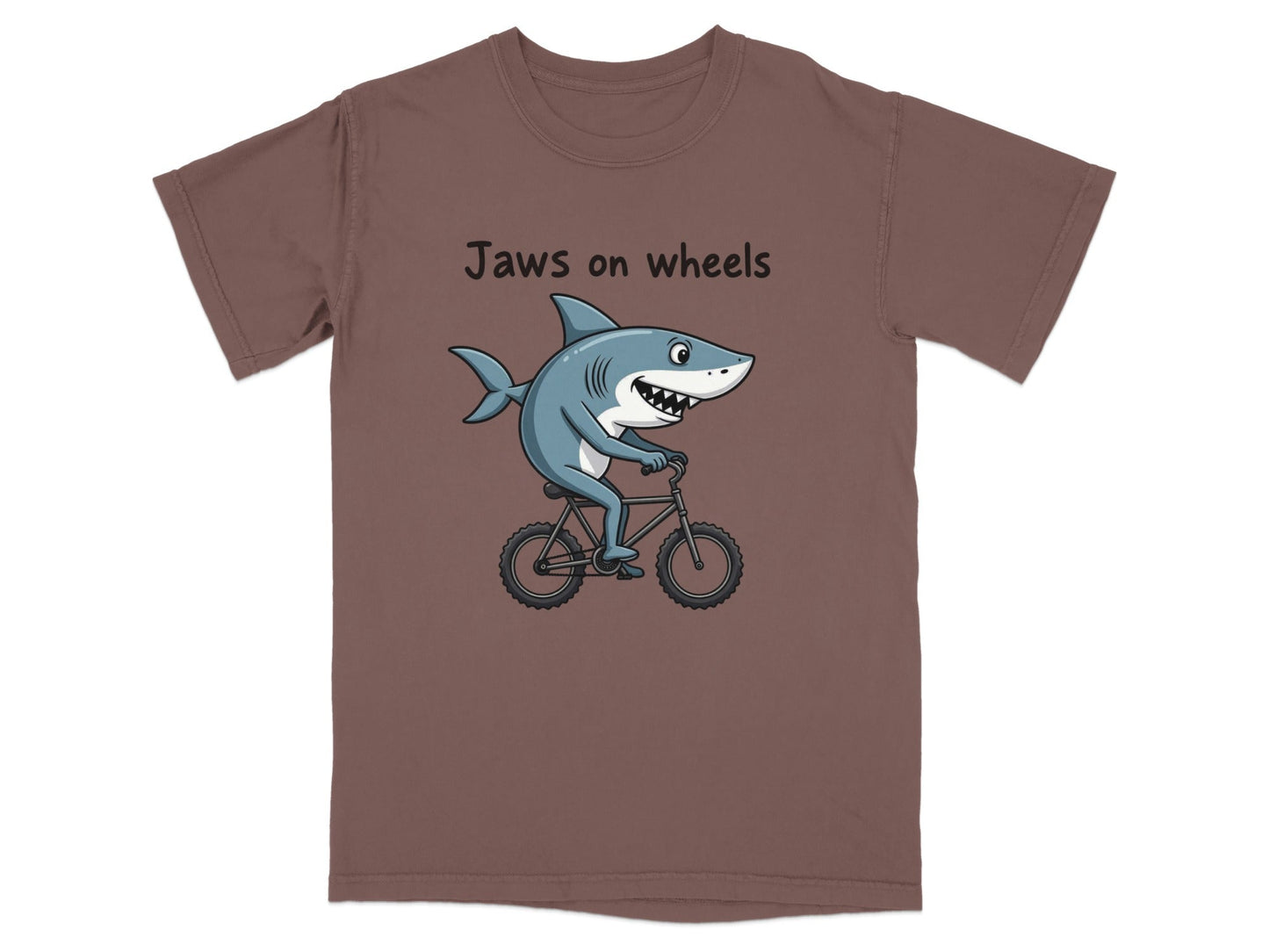 Jaws on Wheels Shark Riding Bike Funny Graphic Tee T-Shirt - IconVexa