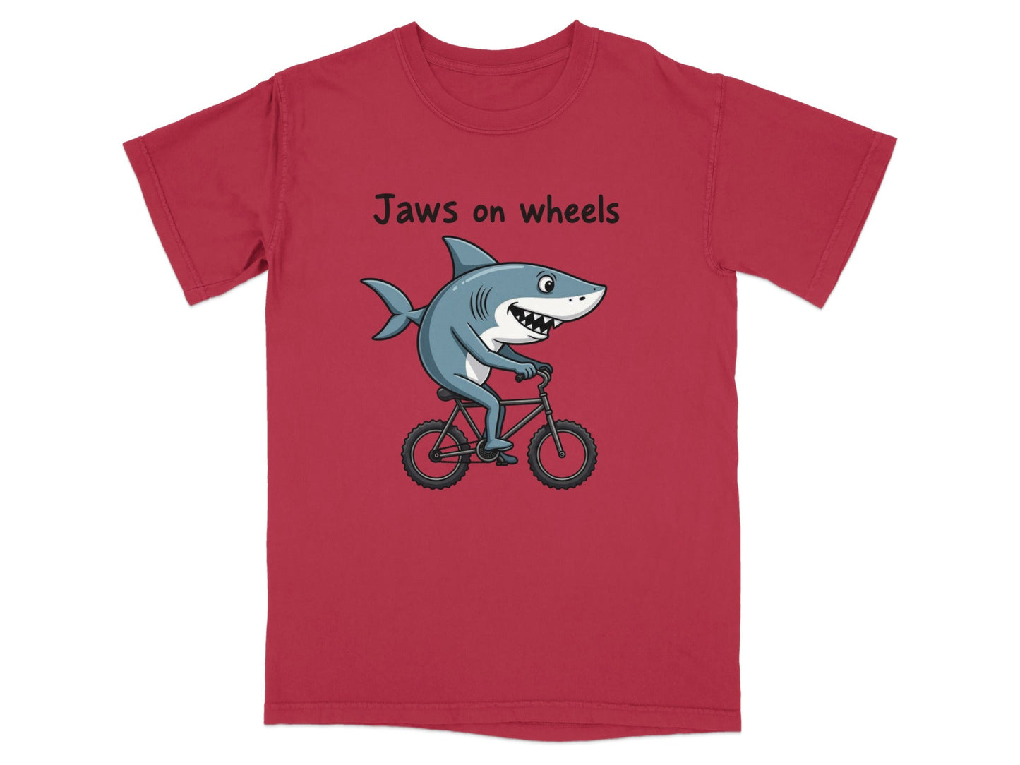 Jaws on Wheels Shark Riding Bike Funny Graphic Tee T-Shirt - IconVexa