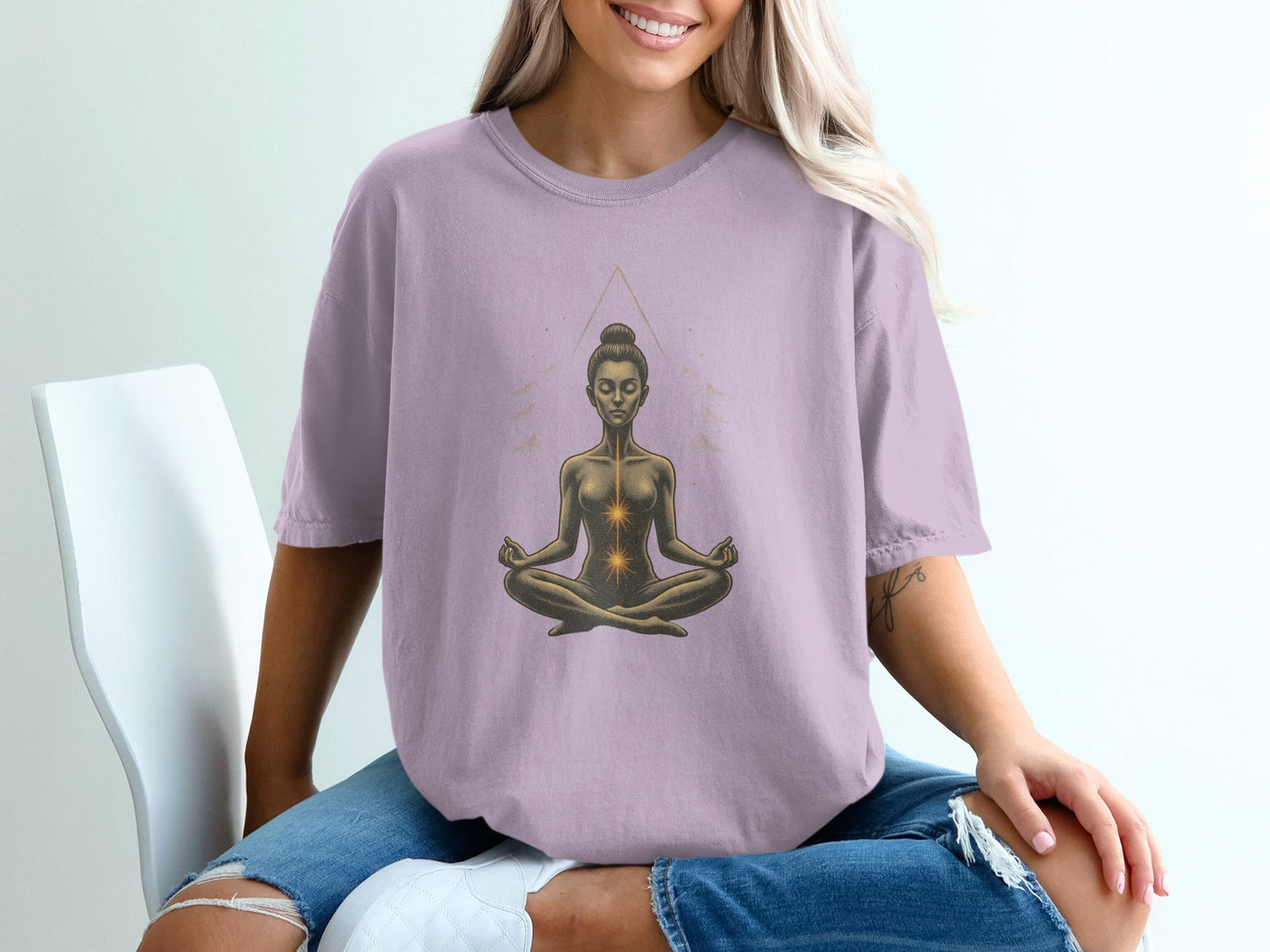 Meditating Woman In Nature Graphic Spiritual T-Shirt - IconVexa