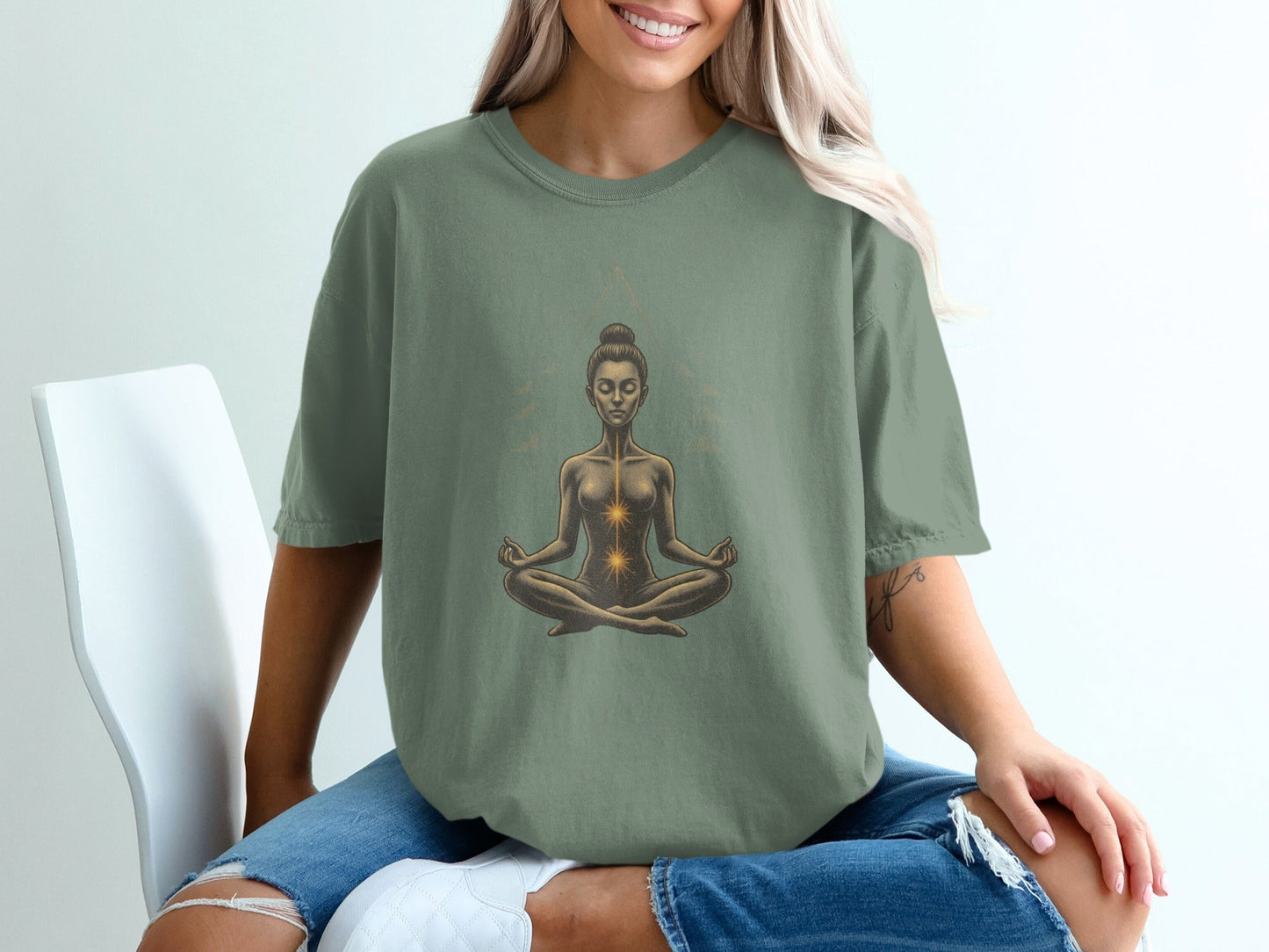 Meditating Woman In Nature Graphic Spiritual T-Shirt - IconVexa
