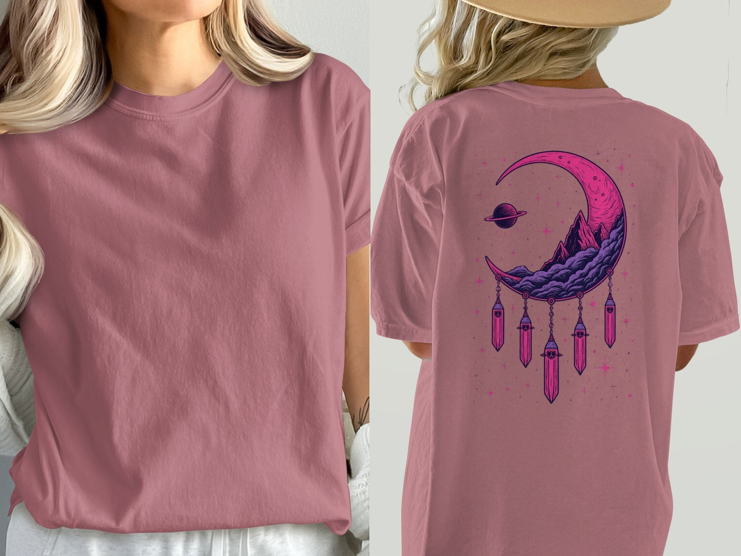 Moon Crystals T-Shirt, Dreamy Celestial Tee, Planet Graphic Shirt, Stylish T-Shirt, Trendy Shirt, Gift Idea, Comfortable T-Shirt - IconVexa