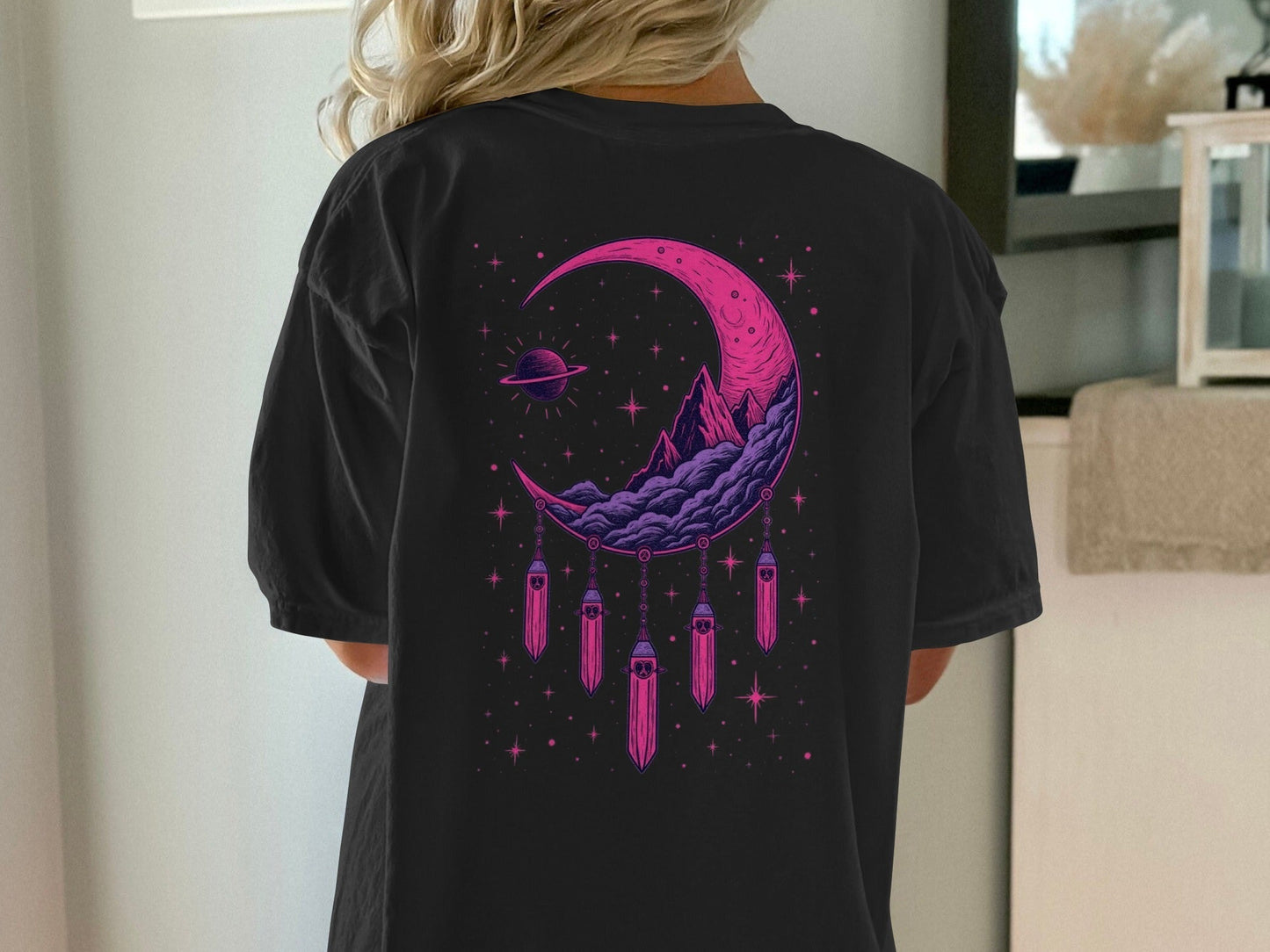 Moon Crystals T-Shirt, Dreamy Celestial Tee, Planet Graphic Shirt, Stylish T-Shirt, Trendy Shirt, Gift Idea, Comfortable T-Shirt - IconVexa