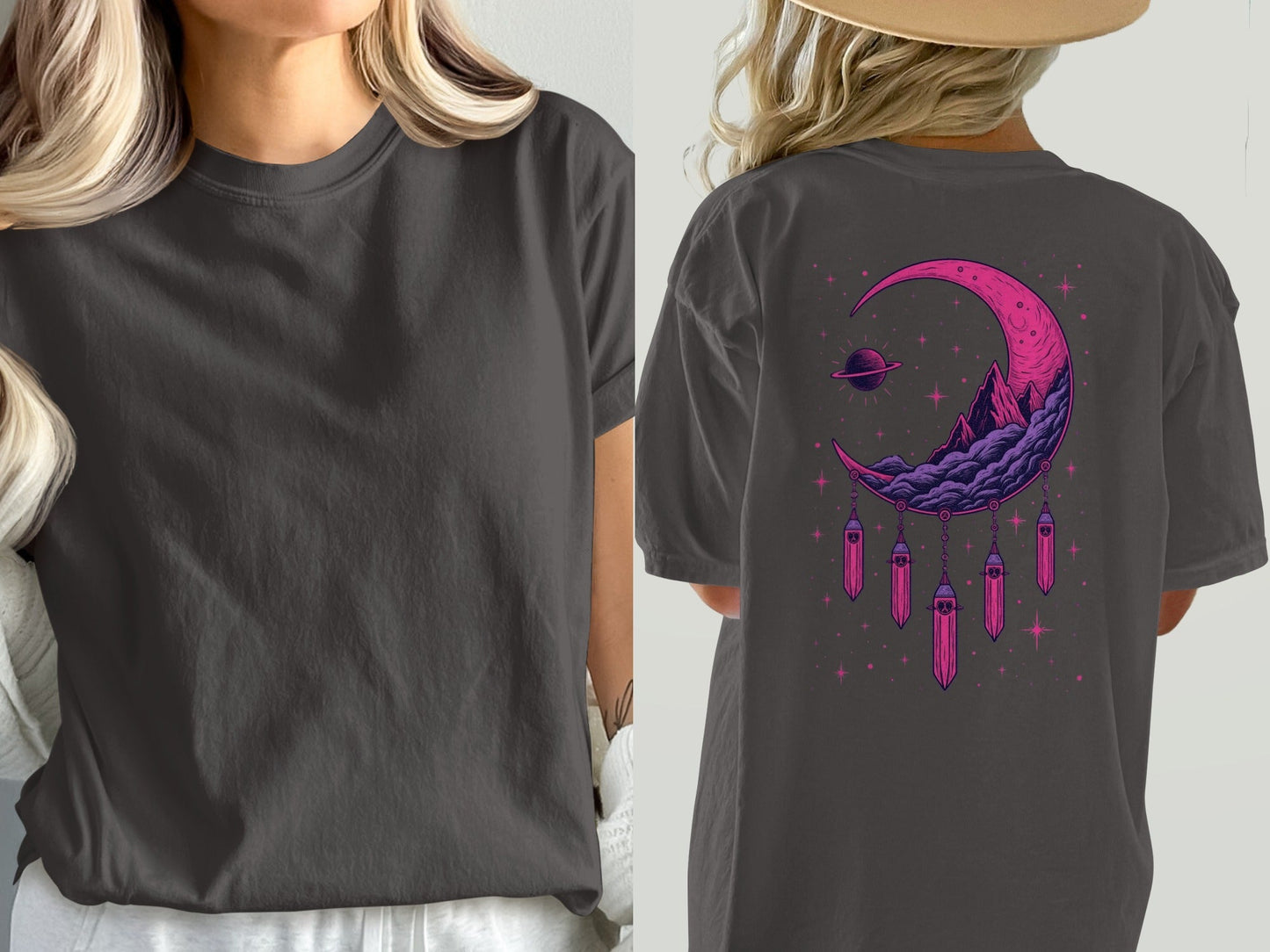Moon Crystals T-Shirt, Dreamy Celestial Tee, Planet Graphic Shirt, Stylish T-Shirt, Trendy Shirt, Gift Idea, Comfortable T-Shirt - IconVexa