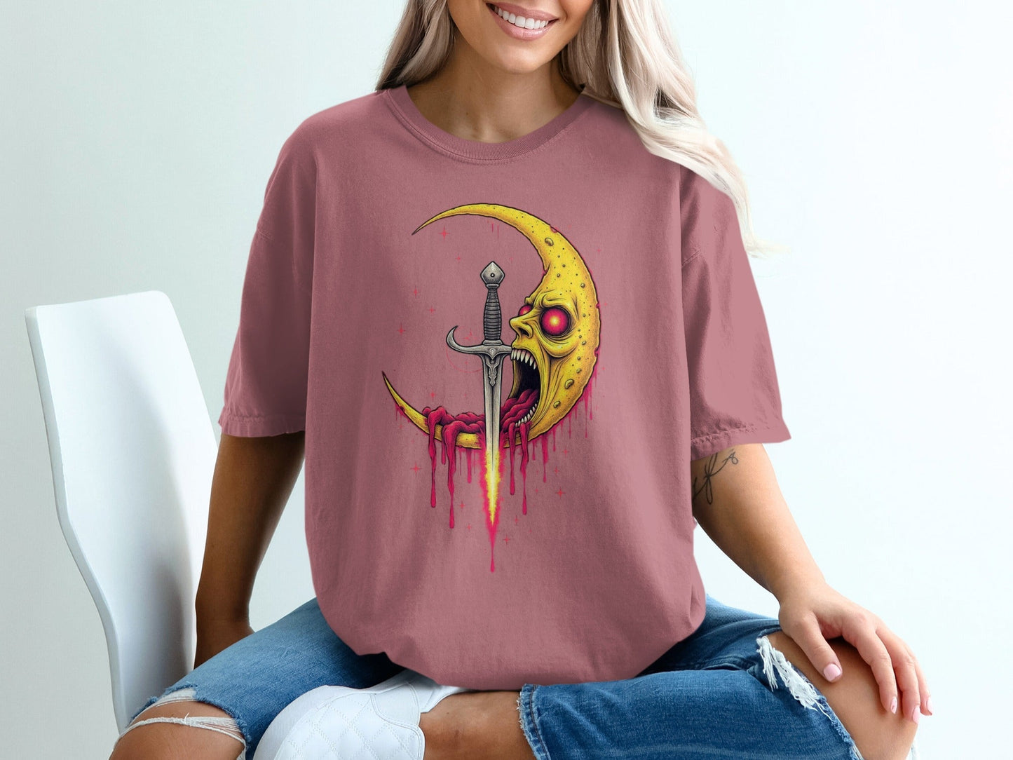 Moon With A Sword Funny Unique Graphic Style T-Shirt - IconVexa