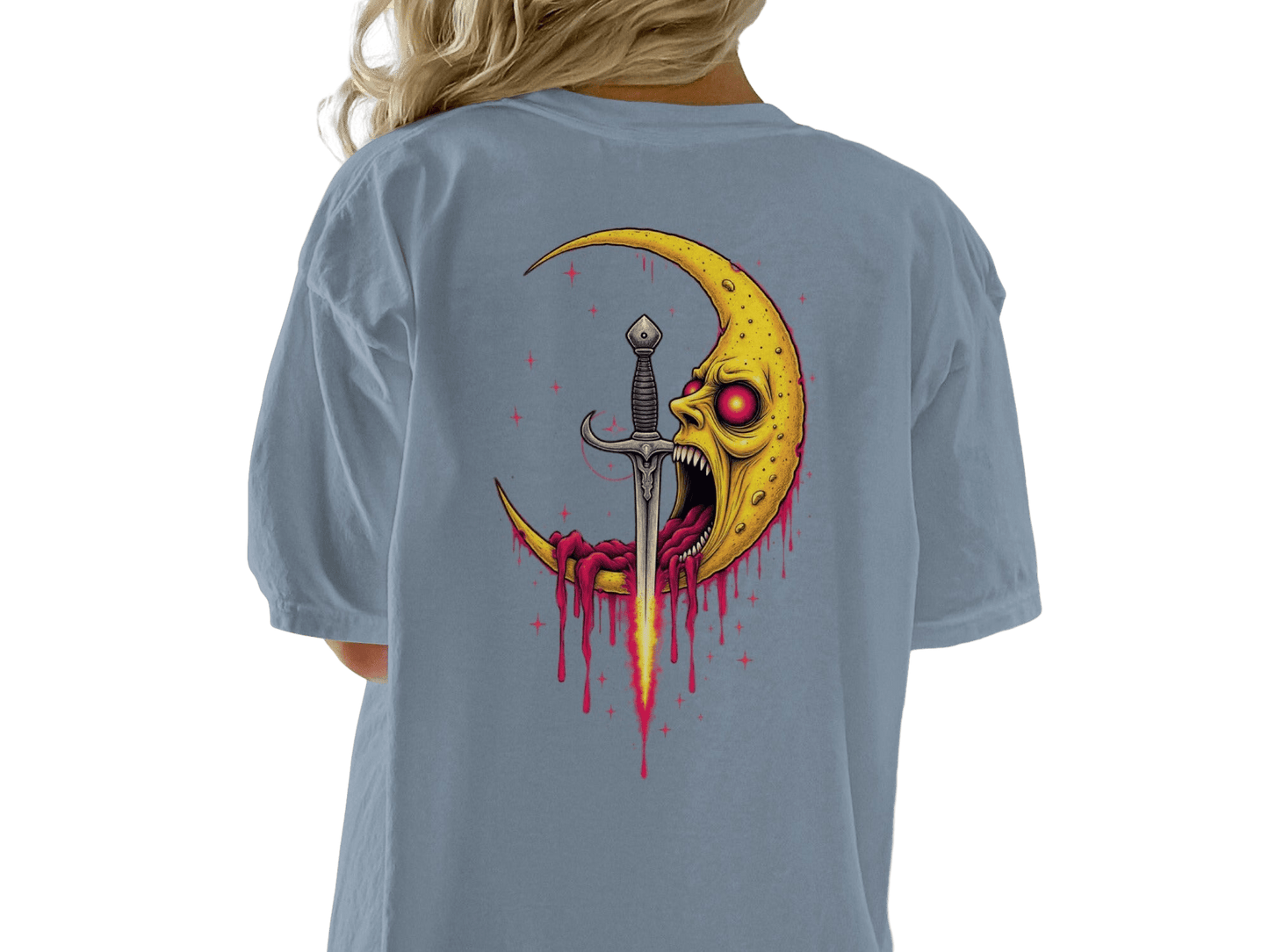 Moon With a Sword Stylish Graphic Design Back Print T-Shirt - IconVexa