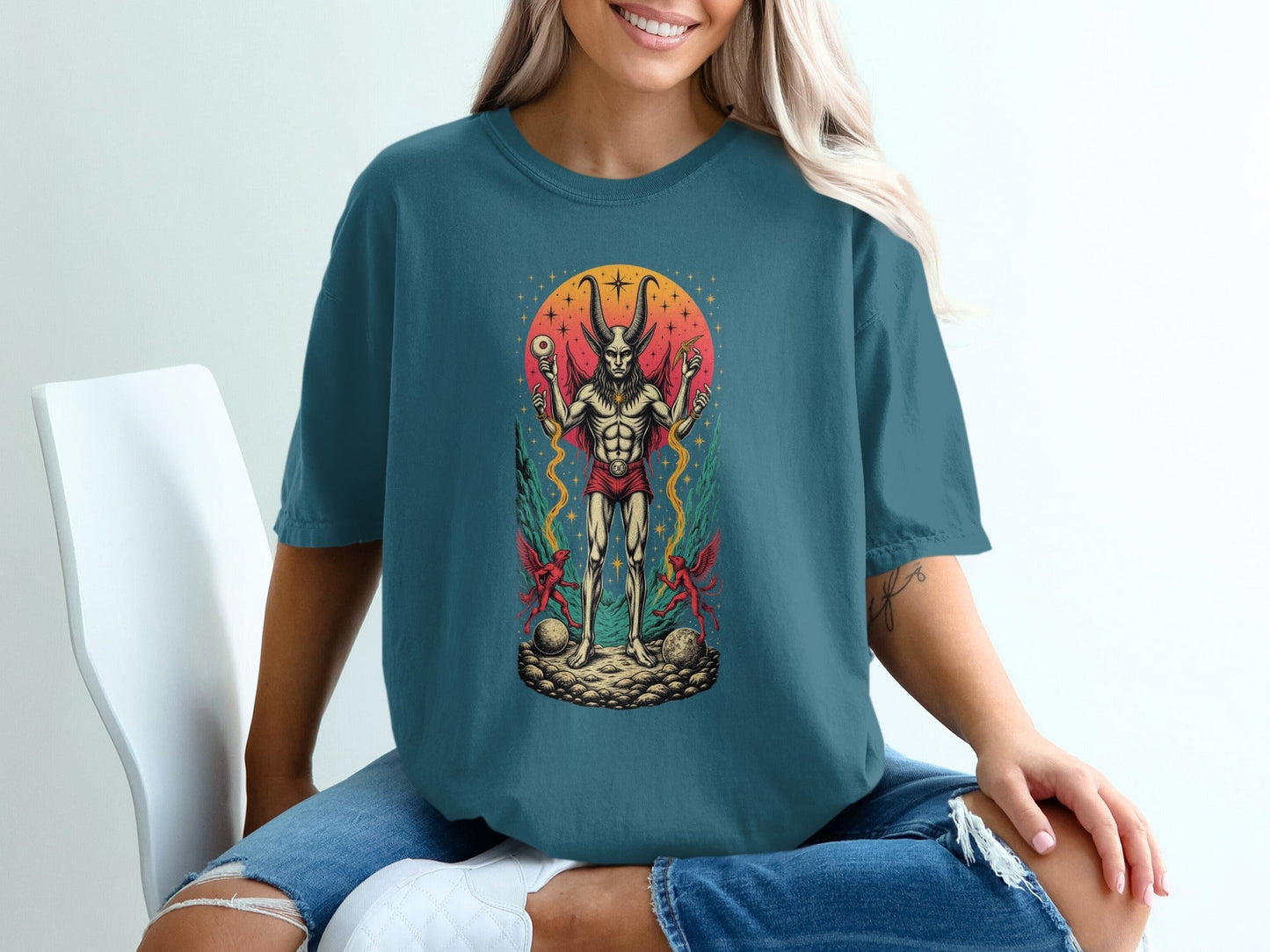 Mystic Demon Illustration Unique Graphic Design T-Shirt - IconVexa