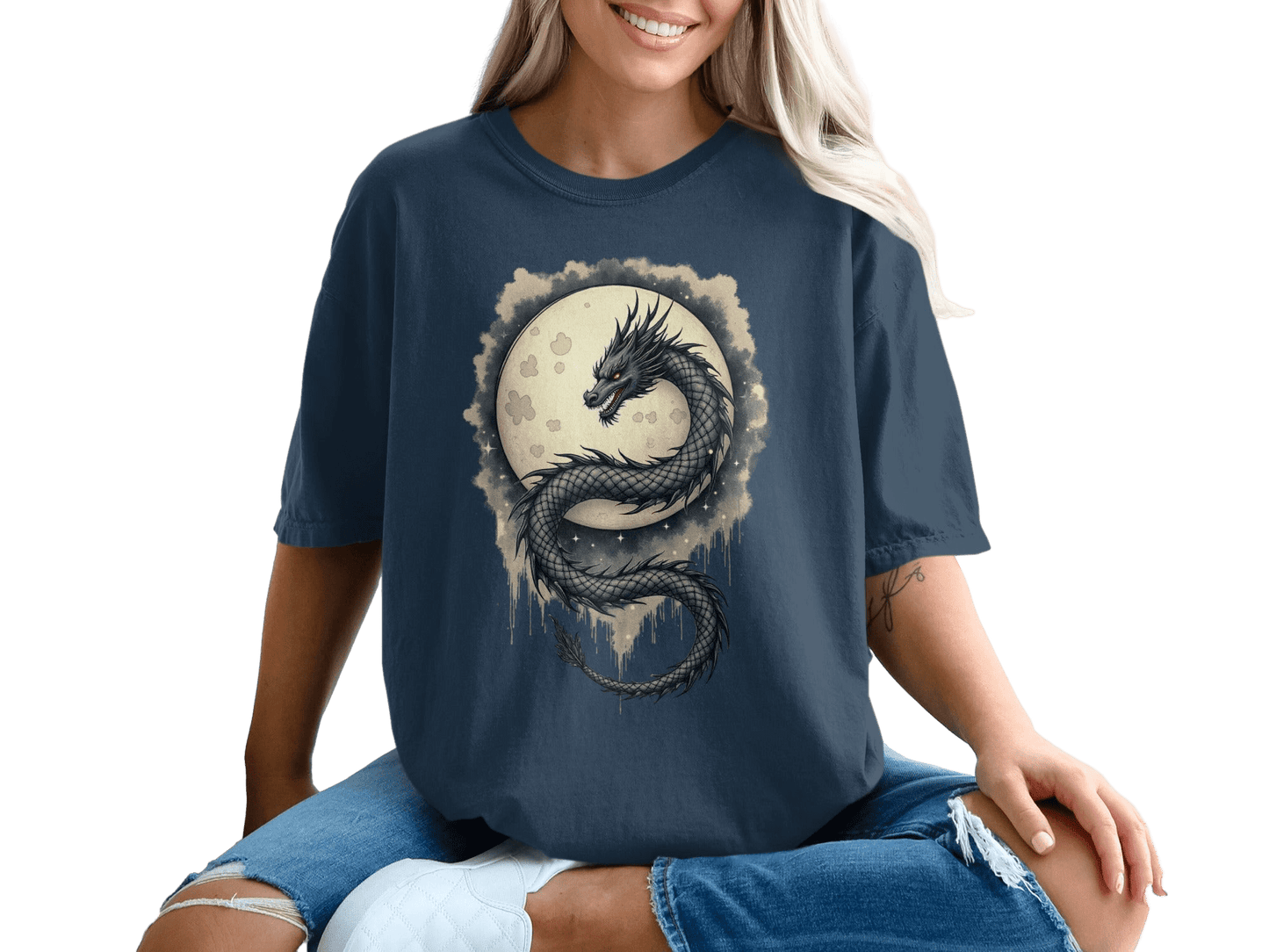 Mystical Lunar Dragon Design Graphic Novelty Unisex T-Shirt - IconVexa