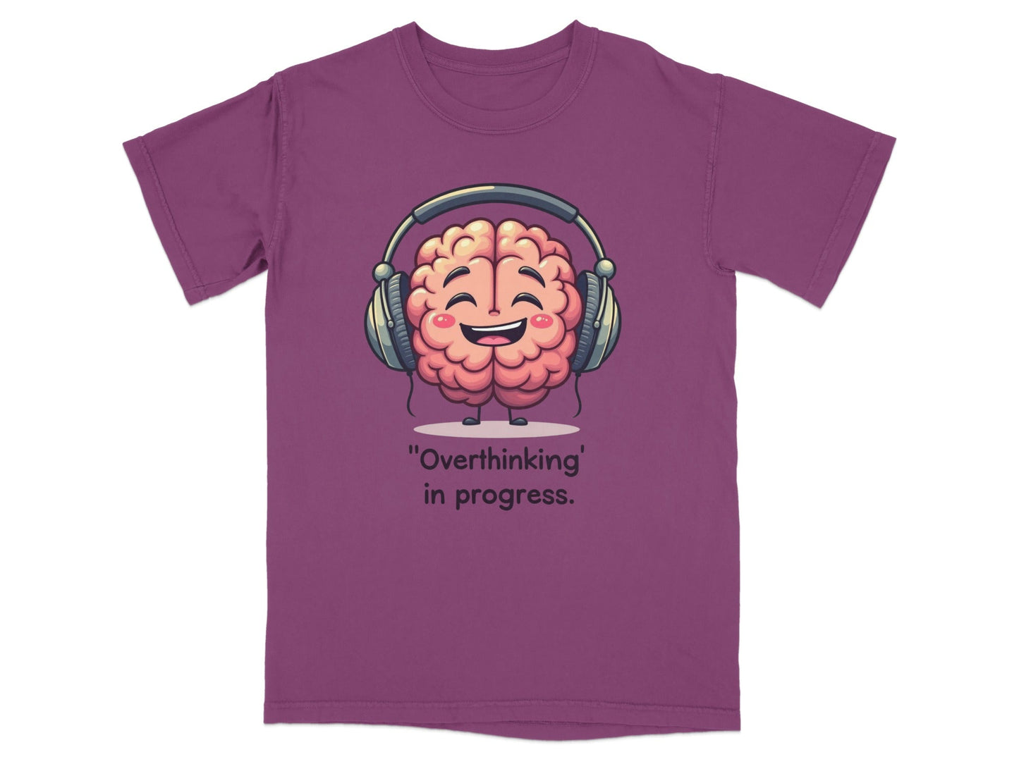 Overthinking in Progress Brain with Headphones Graphic T-Shirt - IconVexa