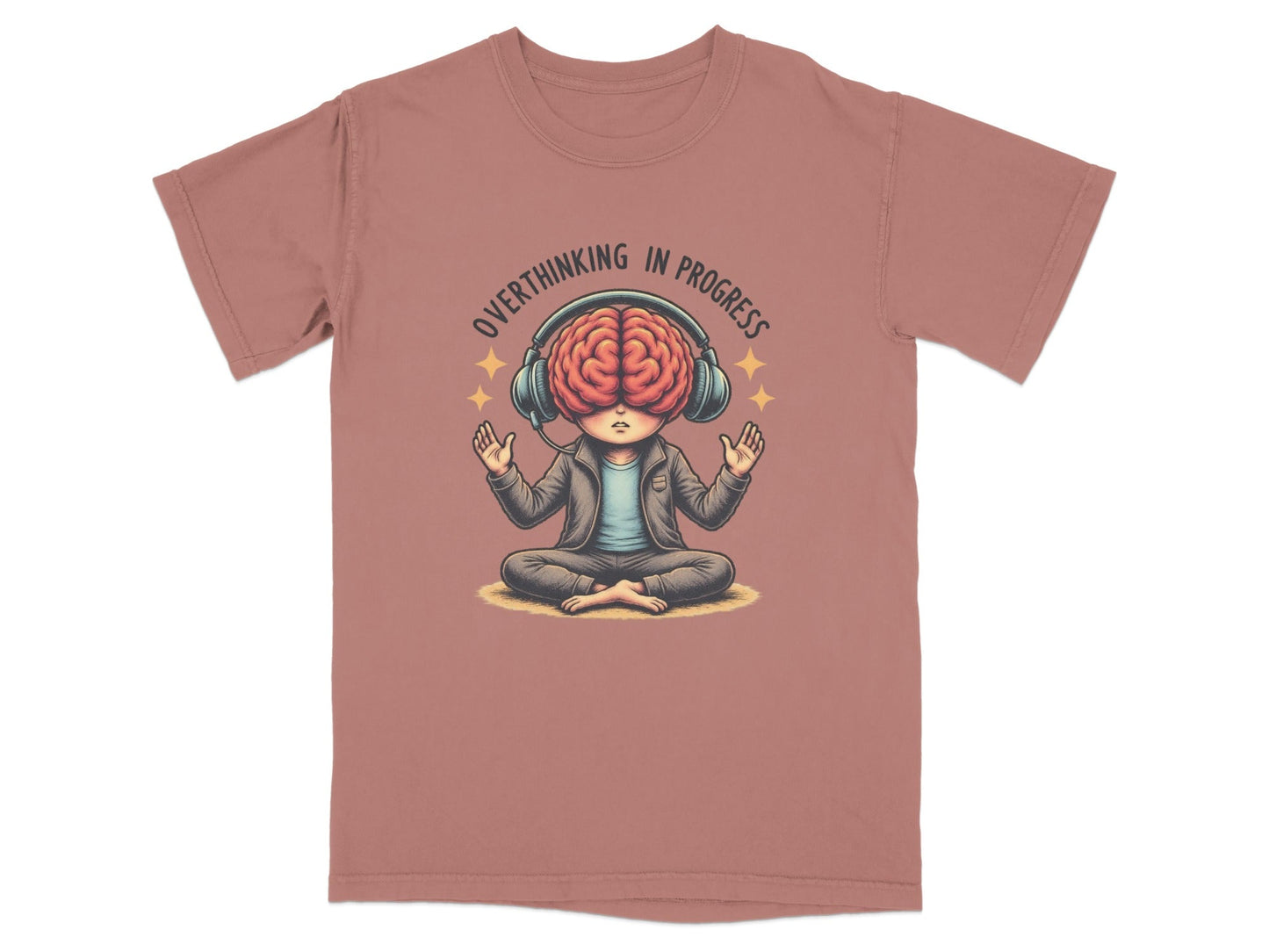 Overthinking in Progress Brain with Headphones Graphic T-Shirt - IconVexa