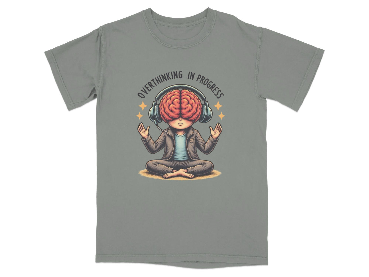 Overthinking in Progress Brain with Headphones Graphic T-Shirt - IconVexa