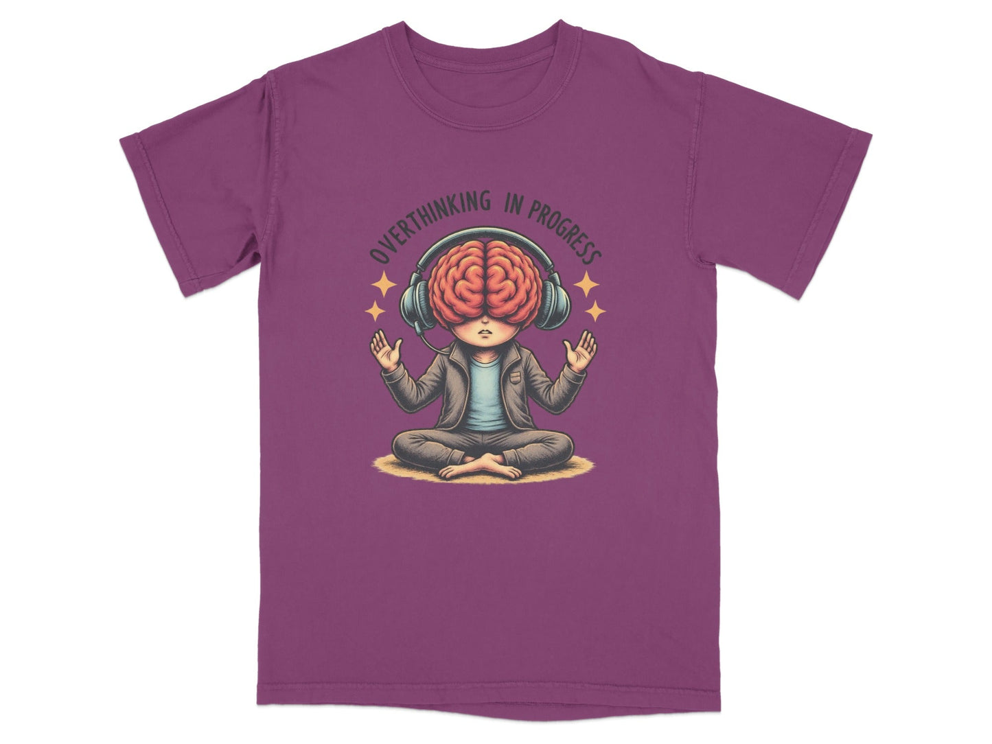Overthinking in Progress Brain with Headphones Graphic T-Shirt - IconVexa