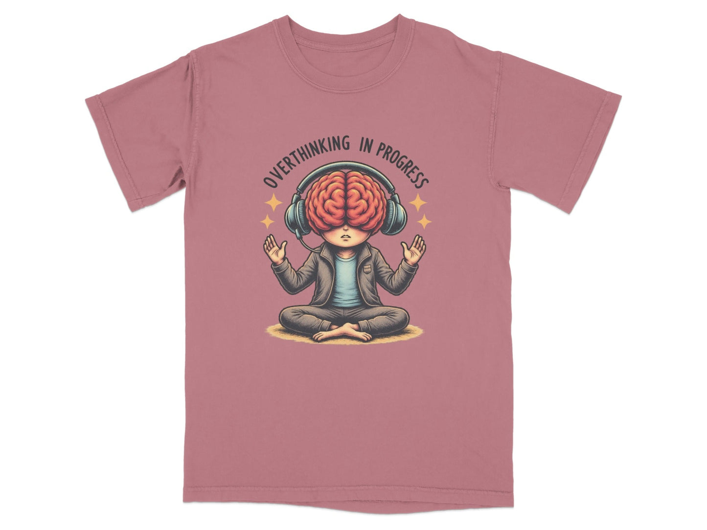 Overthinking in Progress Brain with Headphones Graphic T-Shirt - IconVexa