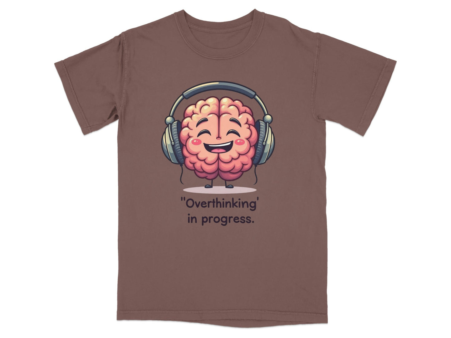 Overthinking in Progress Brain with Headphones Graphic T-Shirt - IconVexa