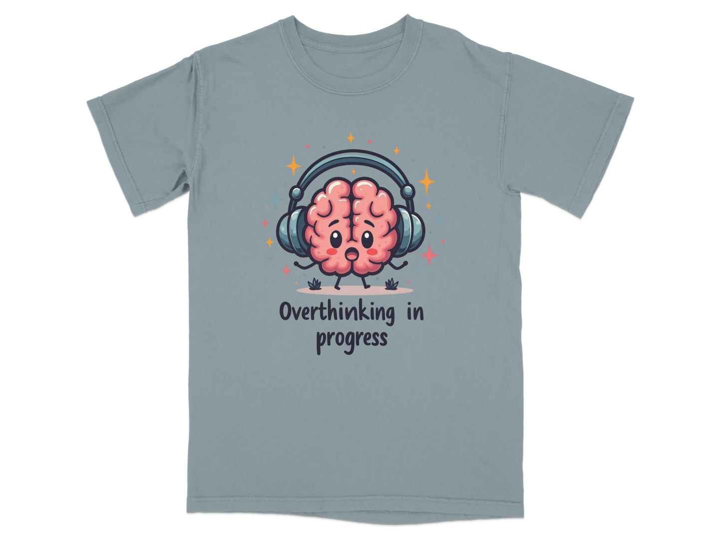 Overthinking in Progress Brain with Headphones Trendy Tee - Shirt - IconVexa