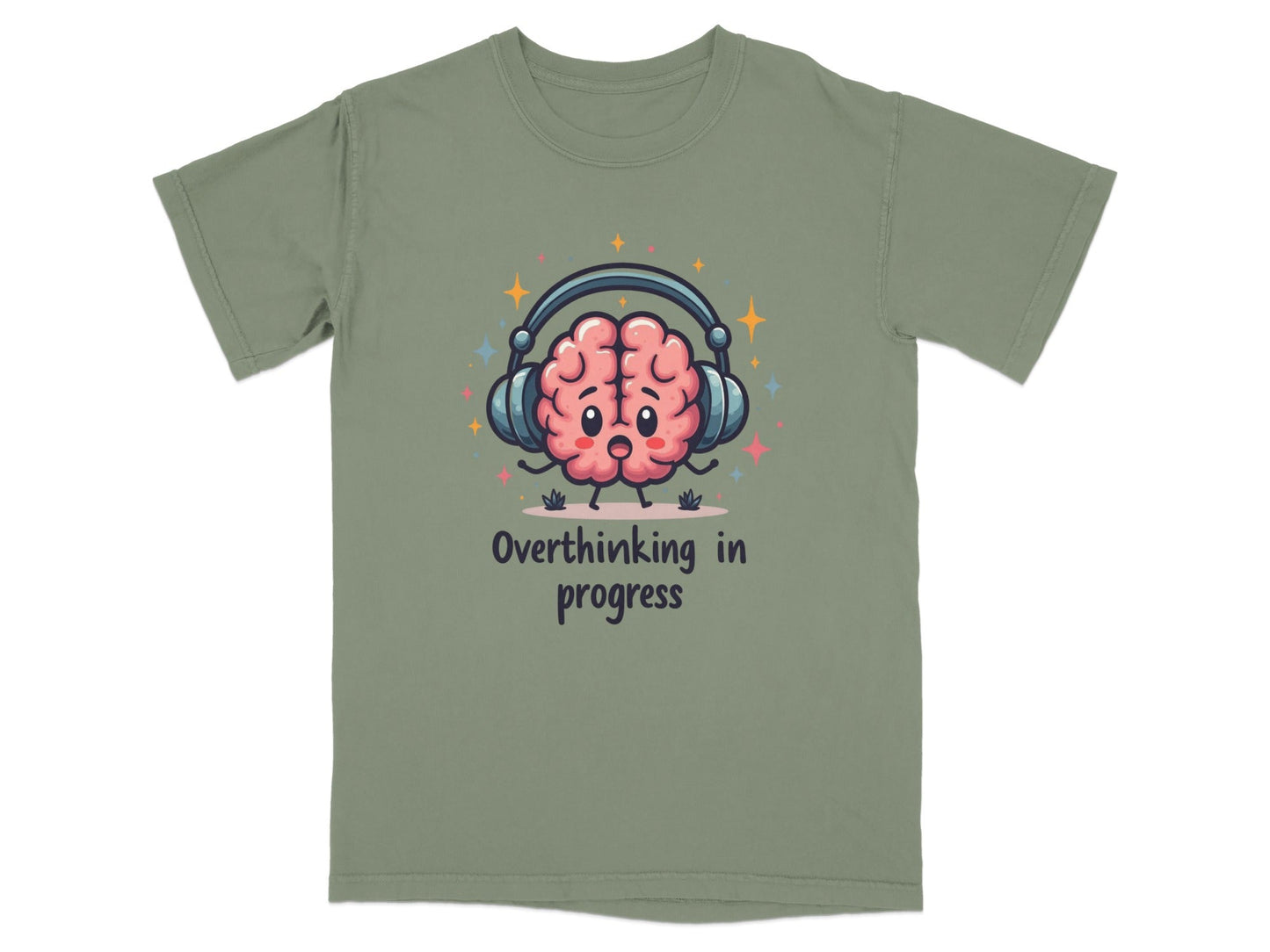 Overthinking in Progress Brain with Headphones Trendy Tee - Shirt - IconVexa