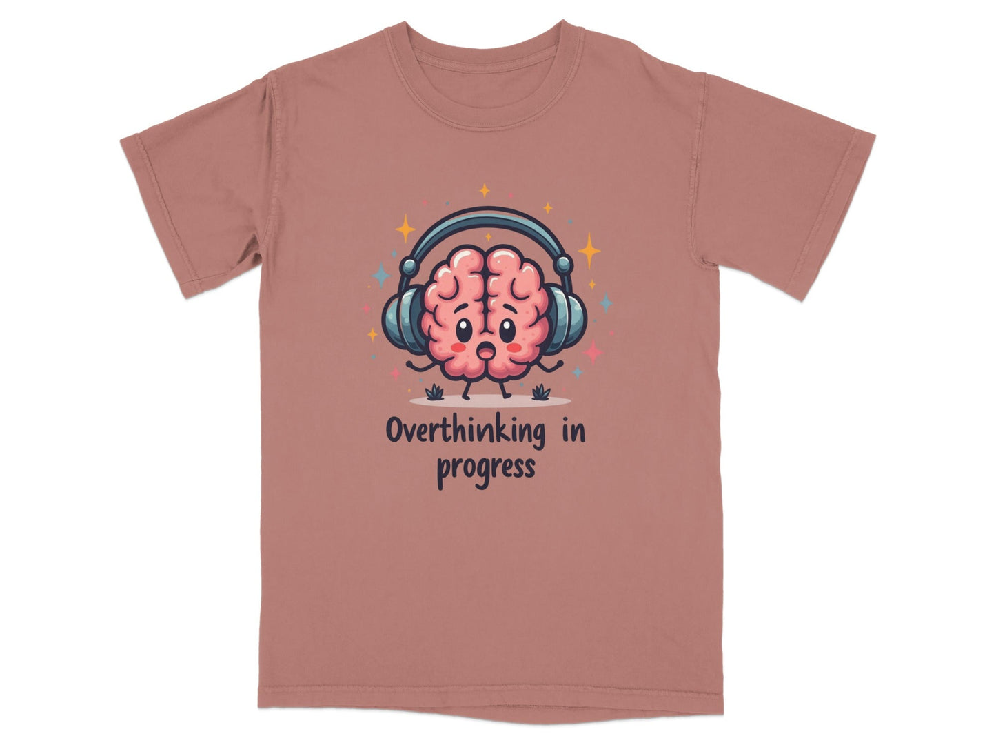 Overthinking in Progress Brain with Headphones Trendy Tee - Shirt - IconVexa