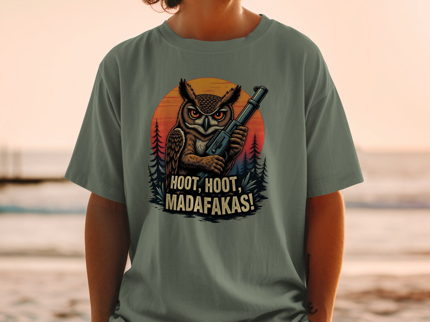 Owl T-Shirt, Funny Owl Tee, Bird T Shirt, Hoot Hoot Madafakas, Bird Lover Gift, Owl With Gun Shirt, Animal Tee, Cool Owl Design - IconVexa