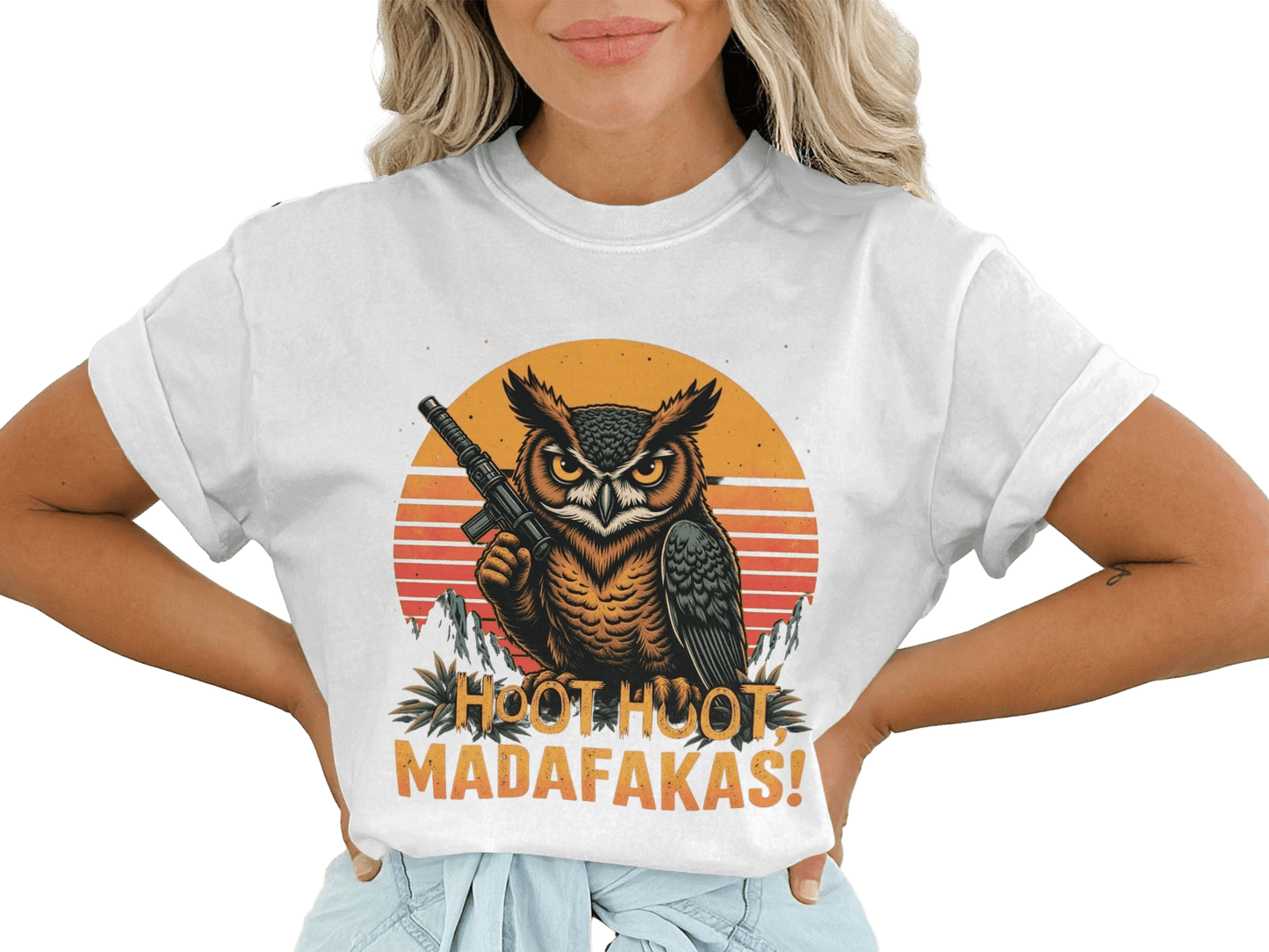 Owl T-Shirt, Hoot Hoot Madakafakas Tee, Funny Owl Shirt, Gun T-Shirt, Meme T-Shirt, Unique Owl Design Tee, Gift T-Shirt - IconVexa