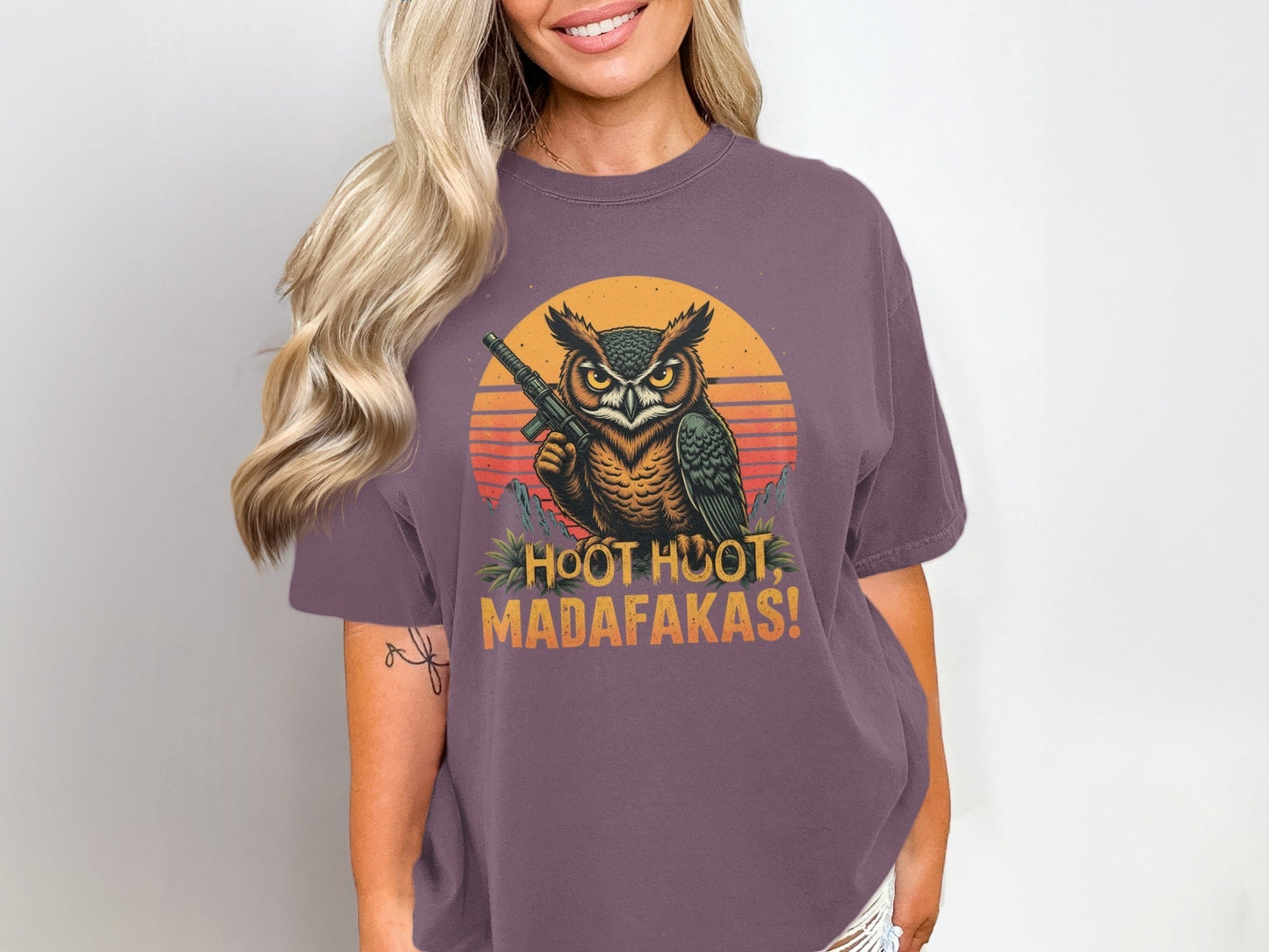 Owl T-Shirt, Hoot Hoot Madakafakas Tee, Funny Owl Shirt, Gun T-Shirt, Meme T-Shirt, Unique Owl Design Tee, Gift T-Shirt - IconVexa