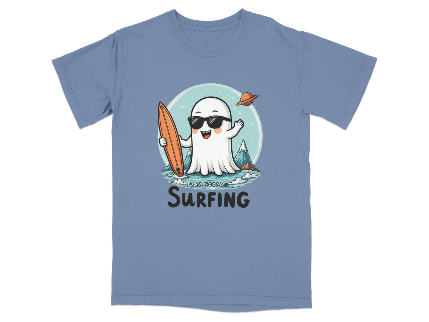 Paranormal Surfing Ghost with Surfboard Graphic Cool T-Shirt - IconVexa